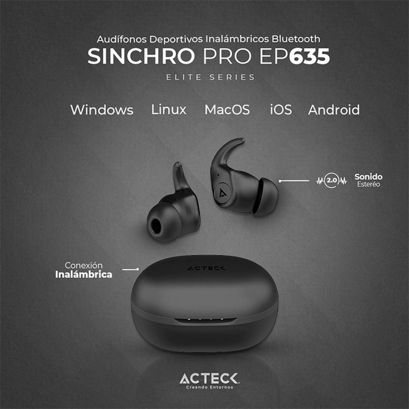 Audifonos Deportivos ACTECK SINCHRO PRO EP635 Inalambricos Negro AC-935098 