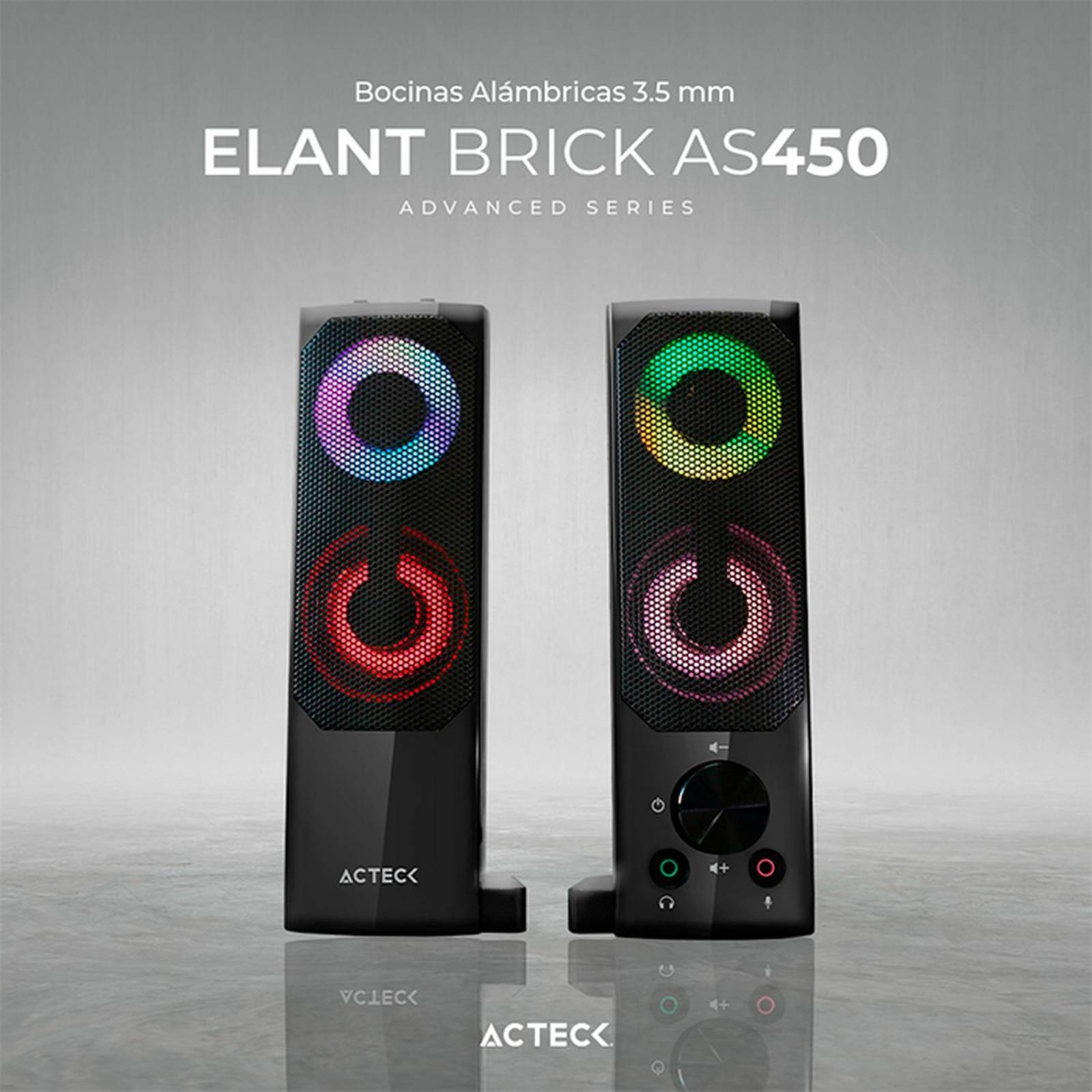 Bocinas ACTECK ELANT BRICK AS450 Alambrica USB 3.5mm Iluminacion Led Negro AC-935258 