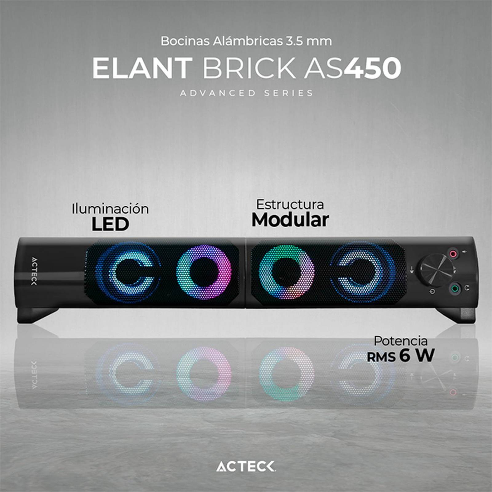 Bocinas ACTECK ELANT BRICK AS450 Alambrica USB 3.5mm Iluminacion Led Negro AC-935258 