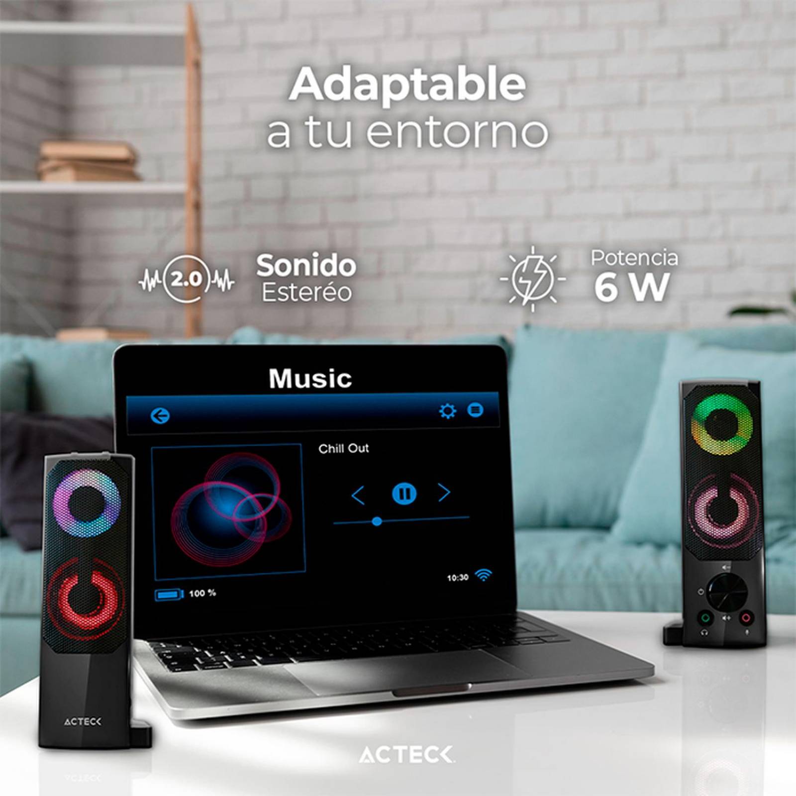 Bocinas ACTECK ELANT BRICK AS450 Alambrica USB 3.5mm Iluminacion Led Negro AC-935258 