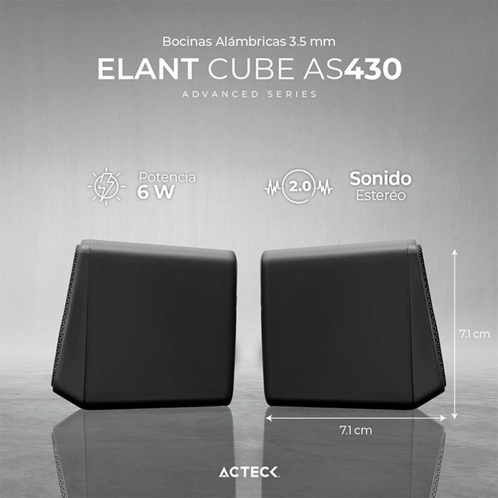 Bocinas ACTECK ELANT CUBE AS430 Alambrica USB 3.5mm Sonido Estereo 2.0 Negro AC-935265 