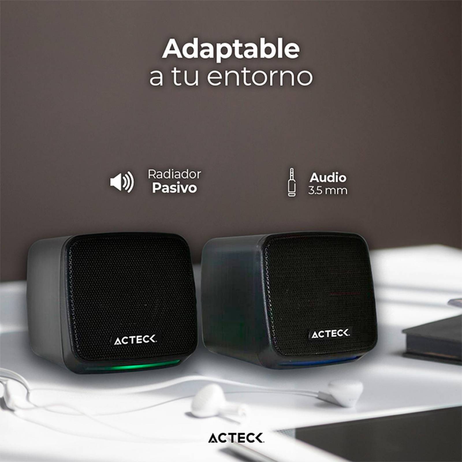 Bocinas ACTECK ELANT CUBE AS430 Alambrica USB 3.5mm Sonido Estereo 2.0 Negro AC-935265 