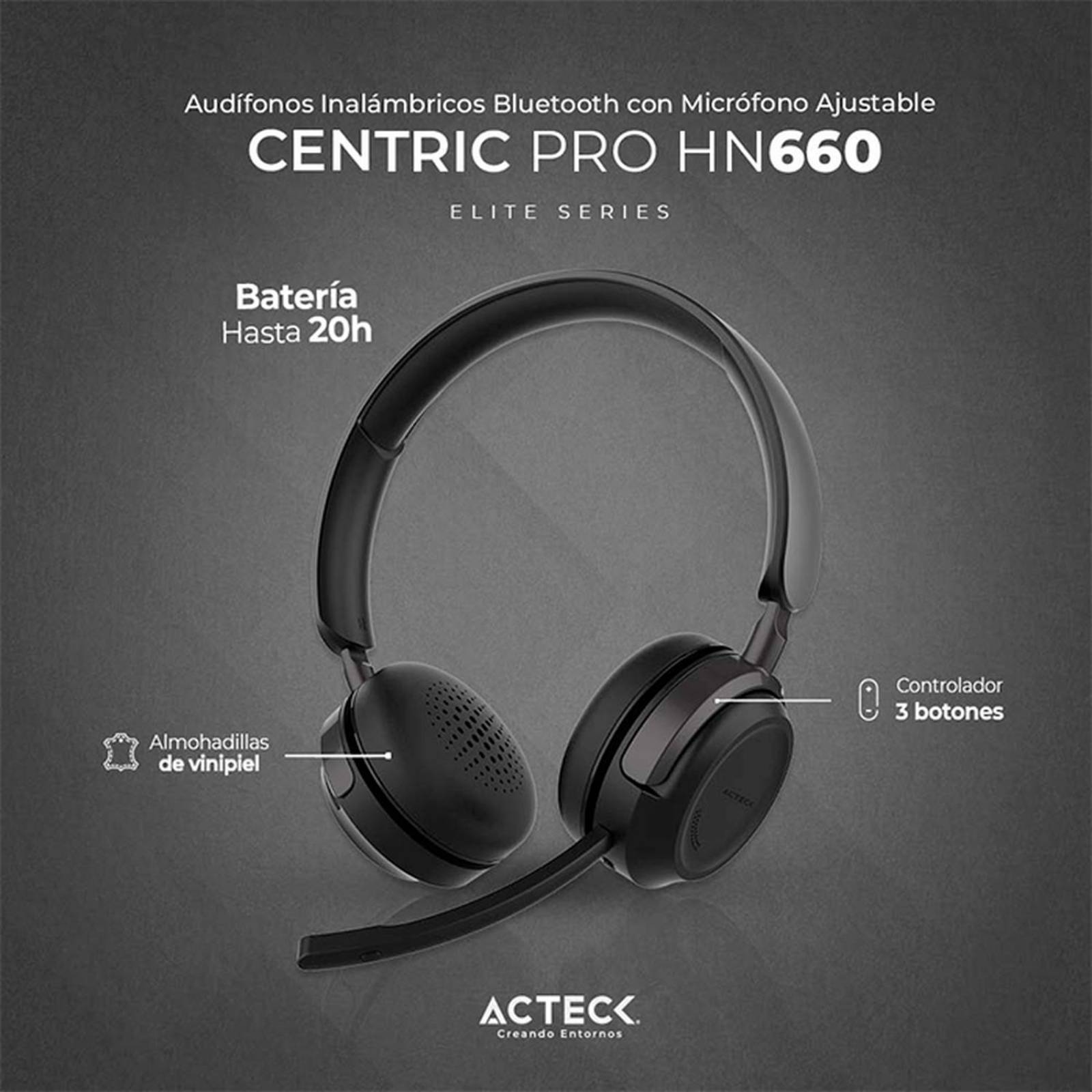 Audifono Diadema para Call Center ACTECK CENTRIC PRO HN660 Inalambrico Negro AC-935302 