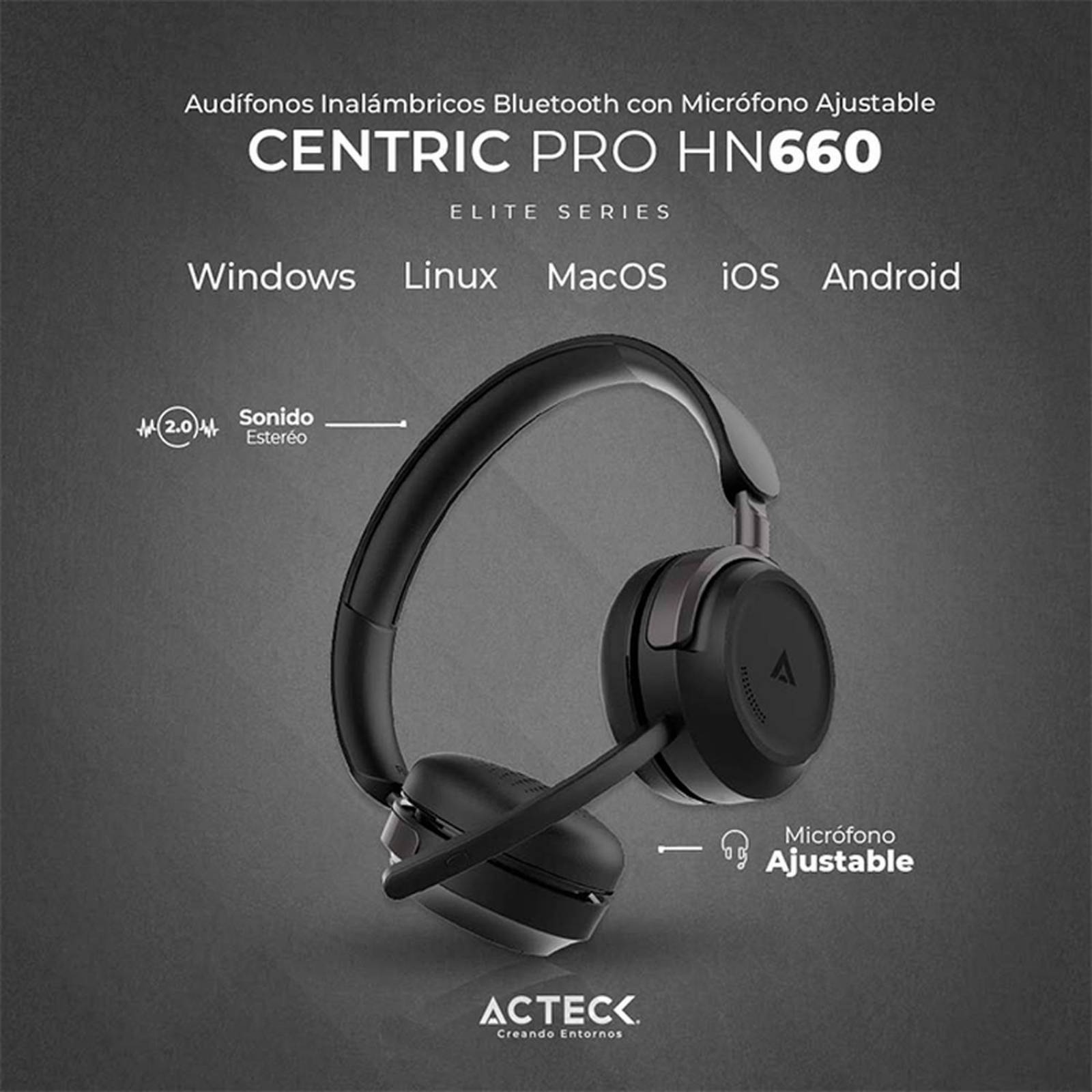 Audifono Diadema para Call Center ACTECK CENTRIC PRO HN660 Inalambrico Negro AC-935302 