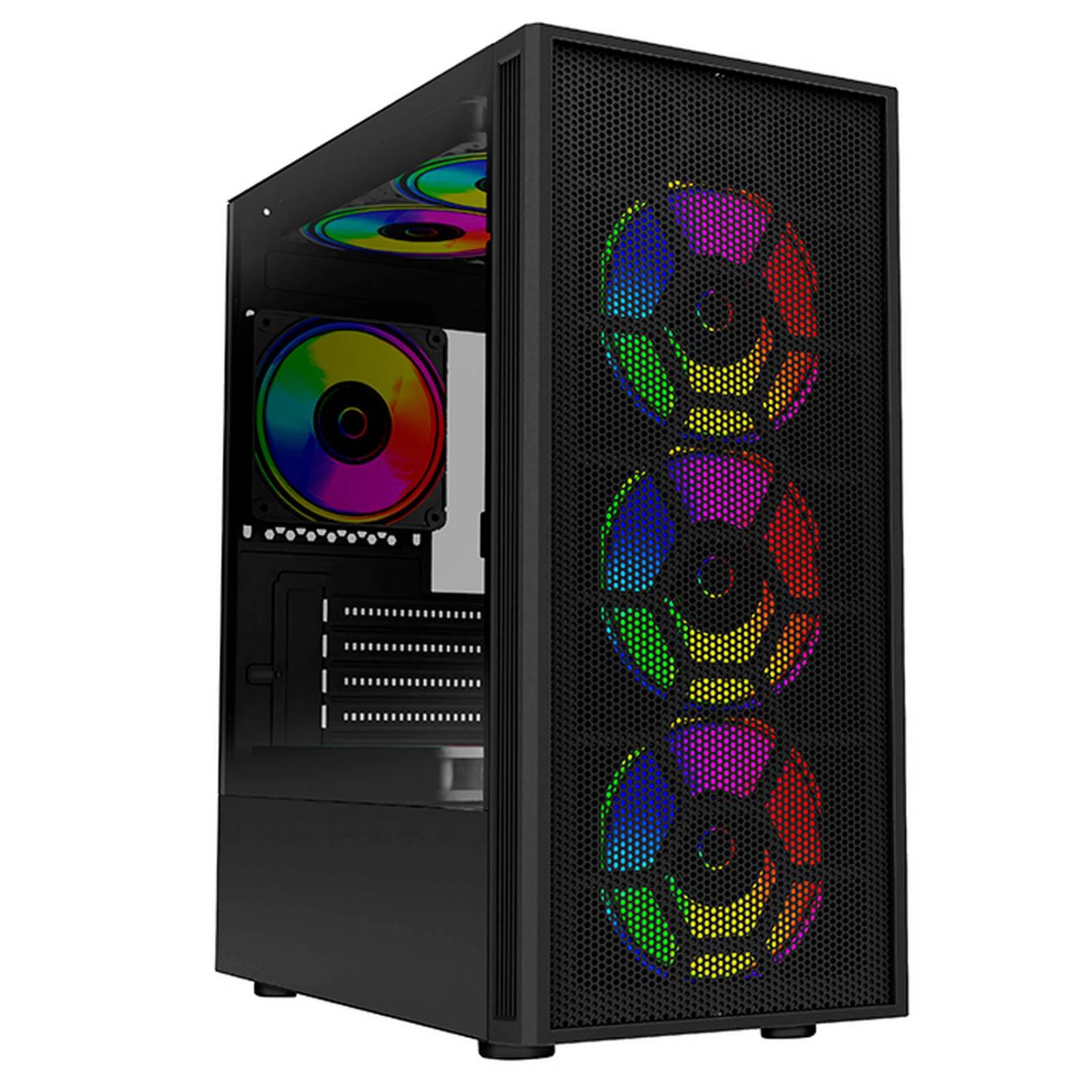 Gabinete Gamer BALAM RUSH DRAGONFLY II MESH GM740s ATX Media Torre 3 Fan Cristal Templado Negro BR-936071 