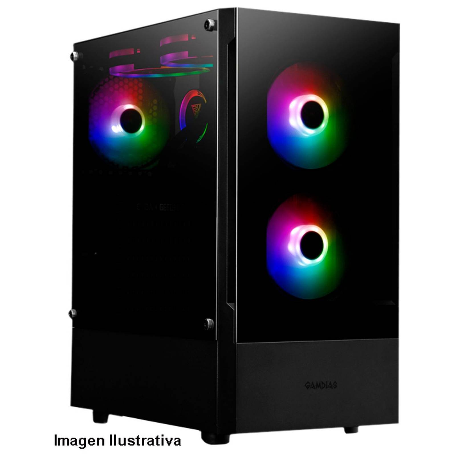 Gabinete Gamer GAMDIAS TALOS E3 ATX 3 Fan Cristal templado 