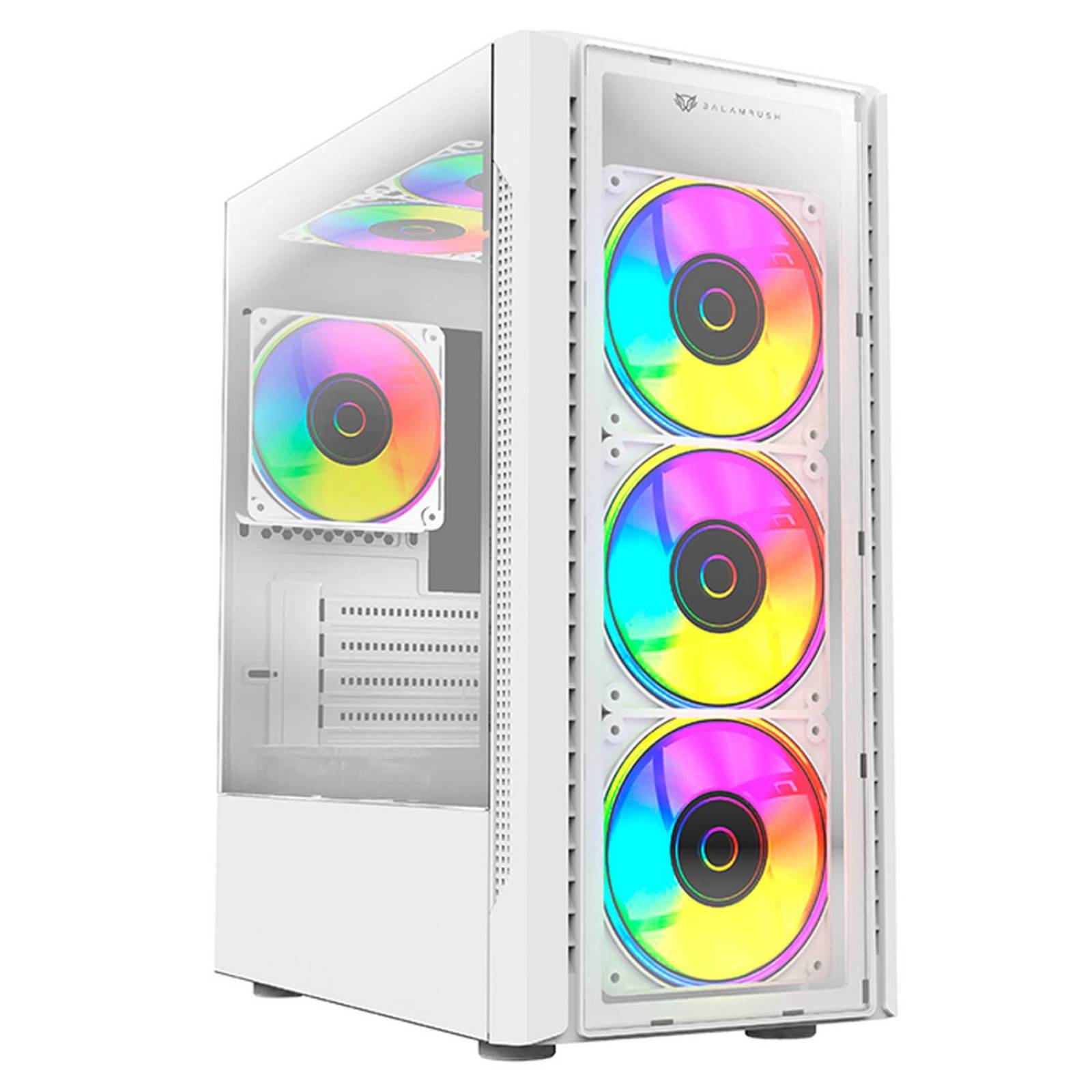 Gabinete Gamer BALAM RUSH DRAGONFLY II CRYSTAL GM745s ATX Media Torre 3 Fan Cristal Templado Blanco BR-936064 