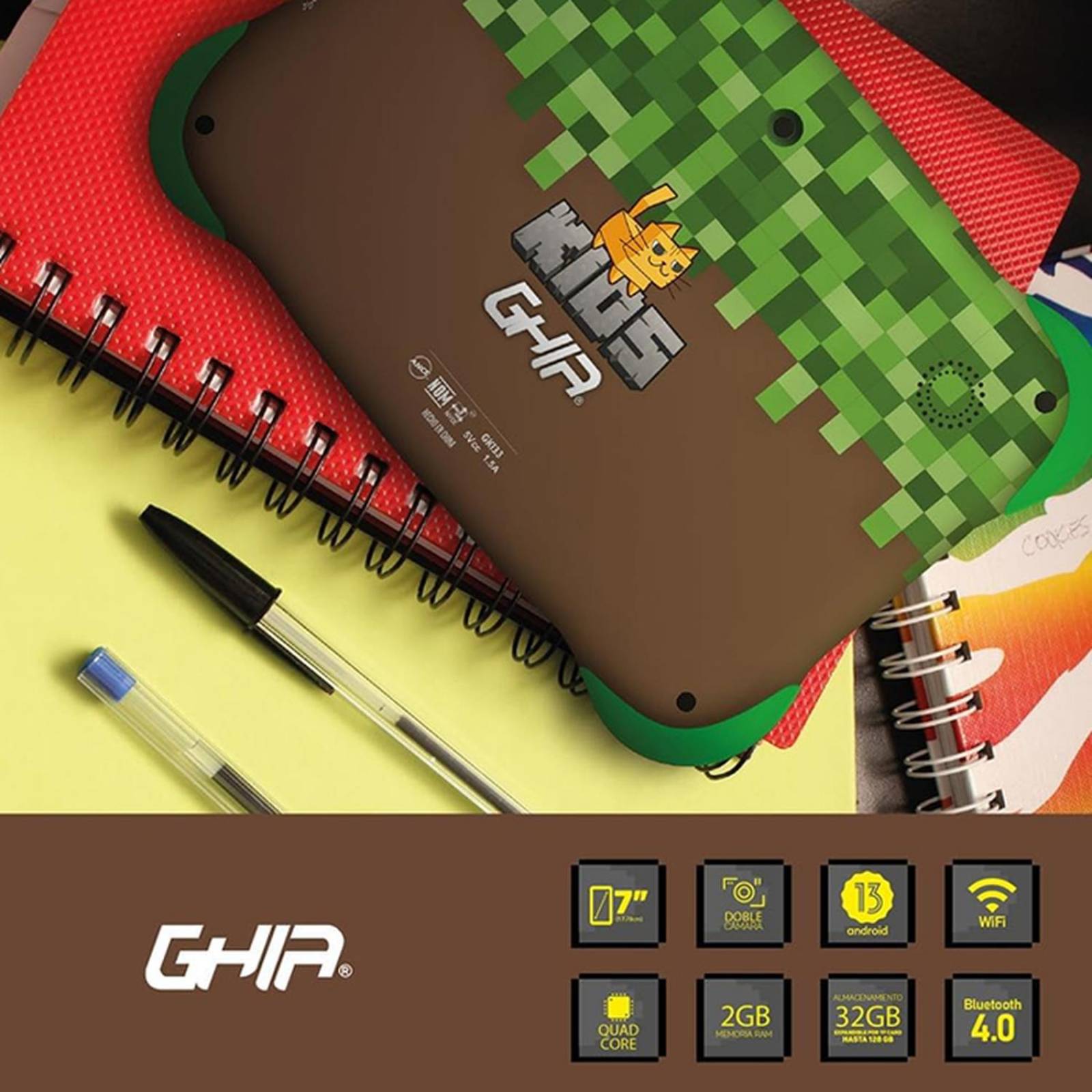 Tablet 7 Pulgadas GHIA Kids 2GB 32GB WiFi Android 13 GK133M2 Minecraft 