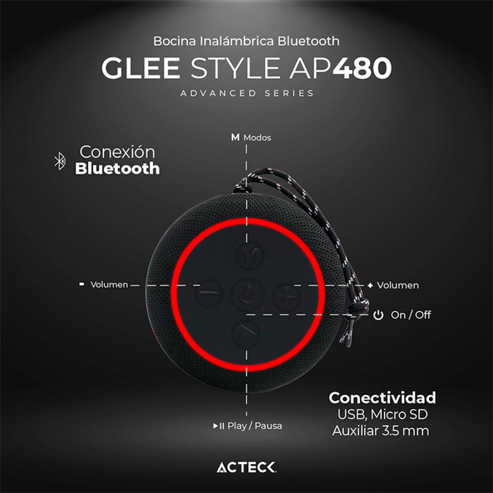 Bocina Portatil ACTECK GLEE STYLE AP480 Inalambrica Sonido Estereo Tws 3.5 mm Negro AC-935289