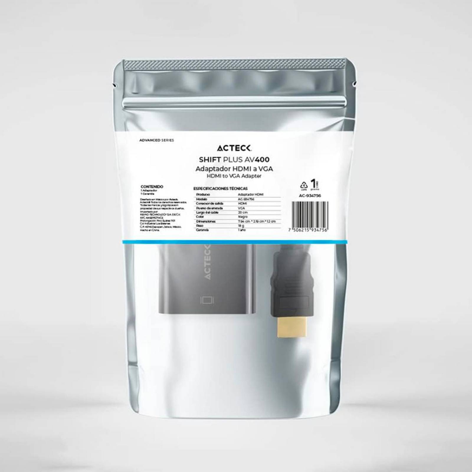 Adaptador Convertidor ACTECK SHIFT PLUS AV400 HDMI a VGA Negro AC-934756 