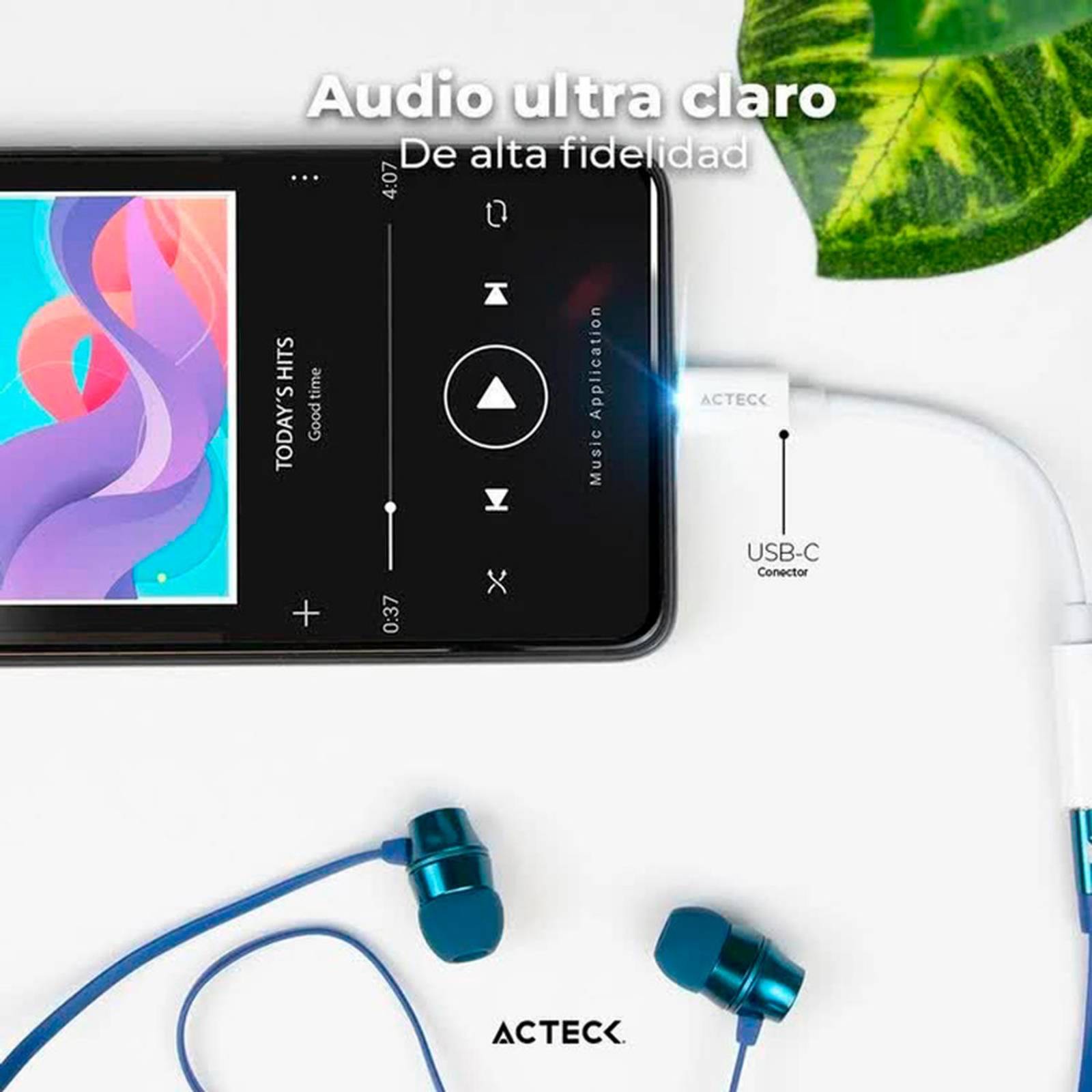 Adaptador Convertidor ACTECK SHIFT PLUS AA405 USB Tipo C a Jack 3.5mm Blanco AC-934831 