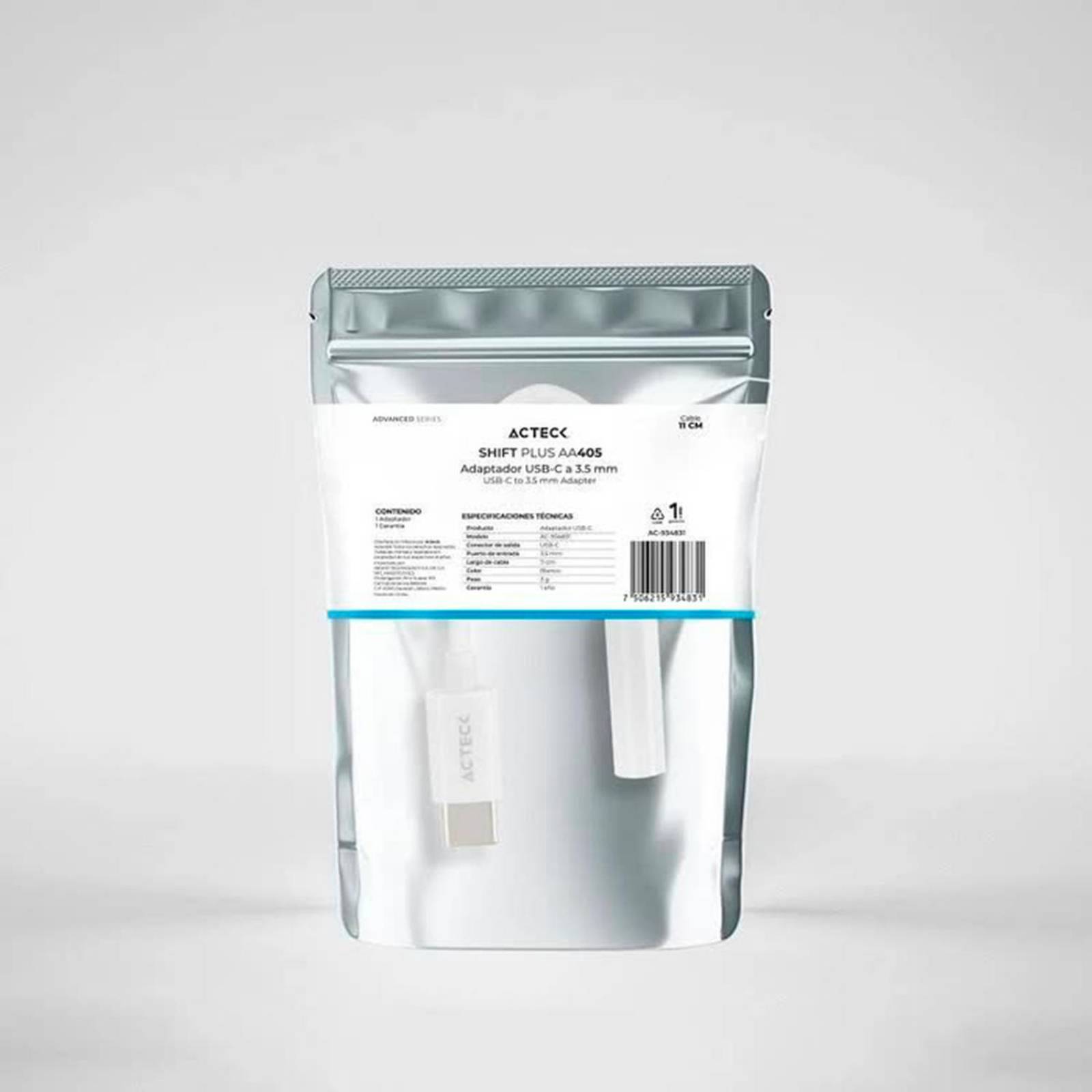 Adaptador Convertidor ACTECK SHIFT PLUS AA405 USB Tipo C a Jack 3.5mm Blanco AC-934831 