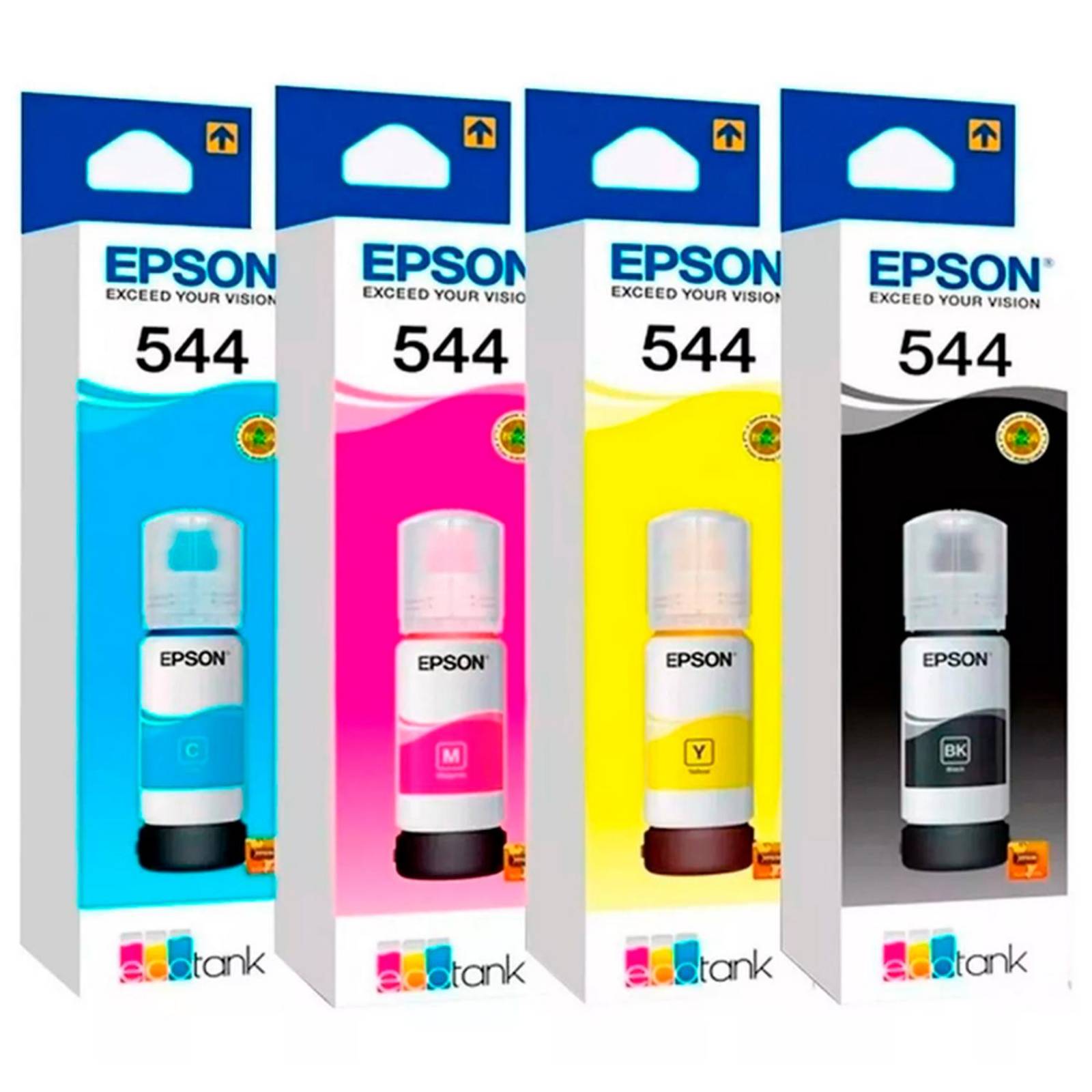 Kit 4 Botellas Tinta EPSON T544 Color L1210 L1250 L3210 L3250 L3260 L5290 L5590 T544-ACMN