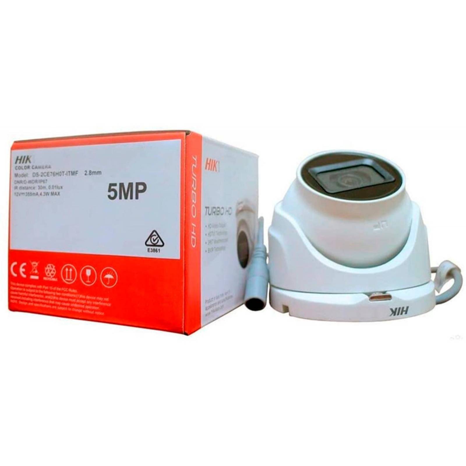Camara de Vigilancia HIKVISION TURBOHD 5MP Turret IR Lente 2.8 mm Exterior IP67 DS-2CE76H0T-ITMF 