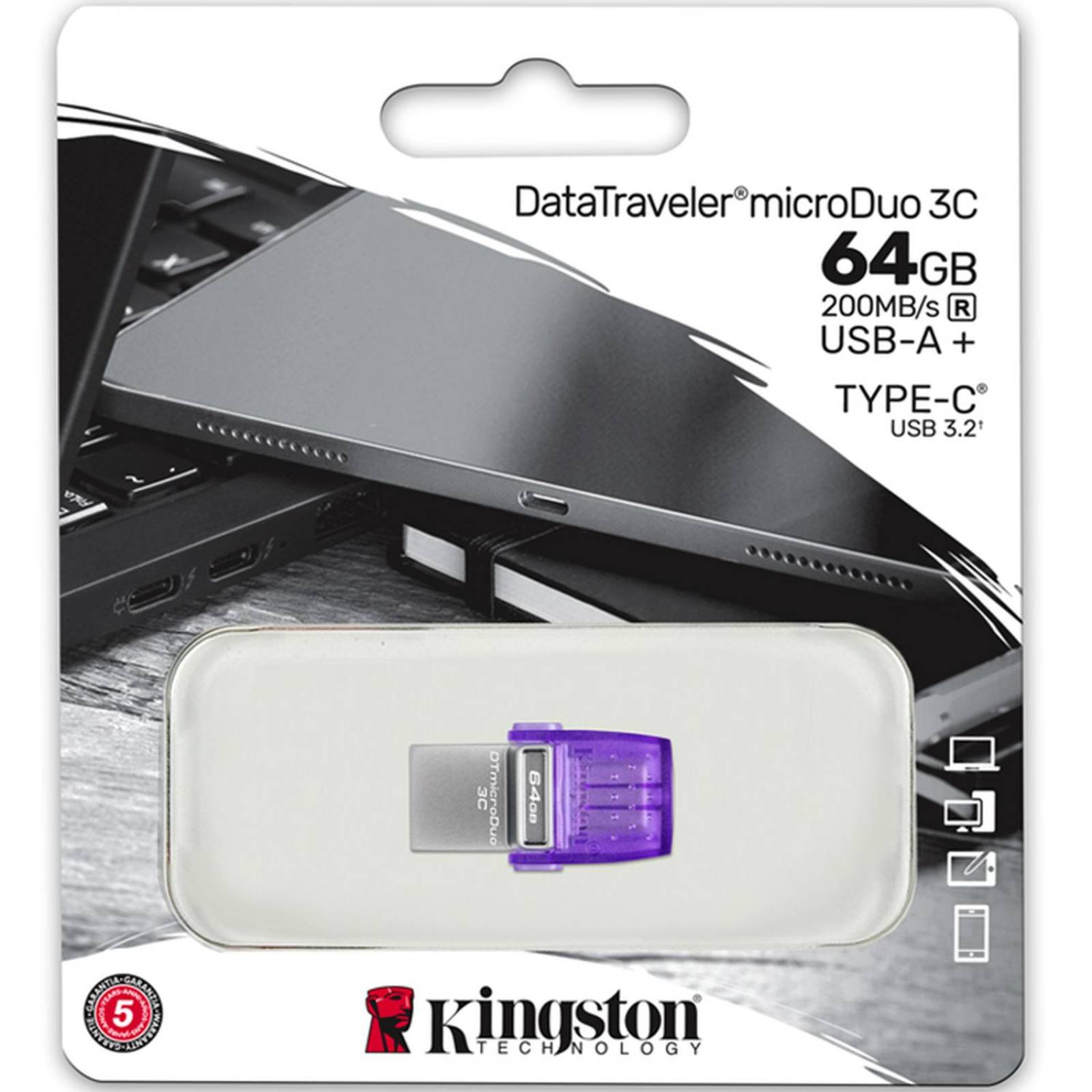 Memoria USB 64GB KINGSTON DataTraveler MicroDuo 3C USB A/C 200 MB/s DTDUO3CG3/64 