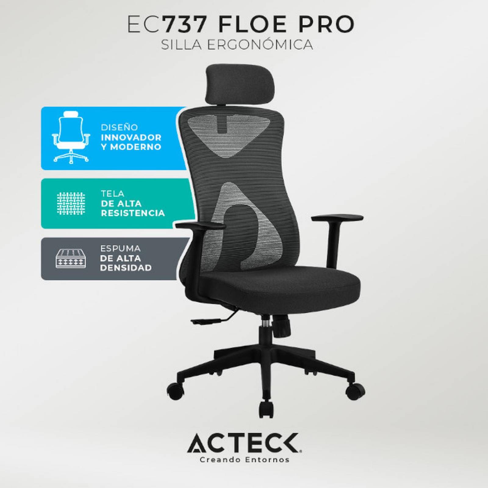 Silla Ejecutiva ACTECK FLOE PRO EC737 Ergonomica con Reposabrazos Negro AC-937238