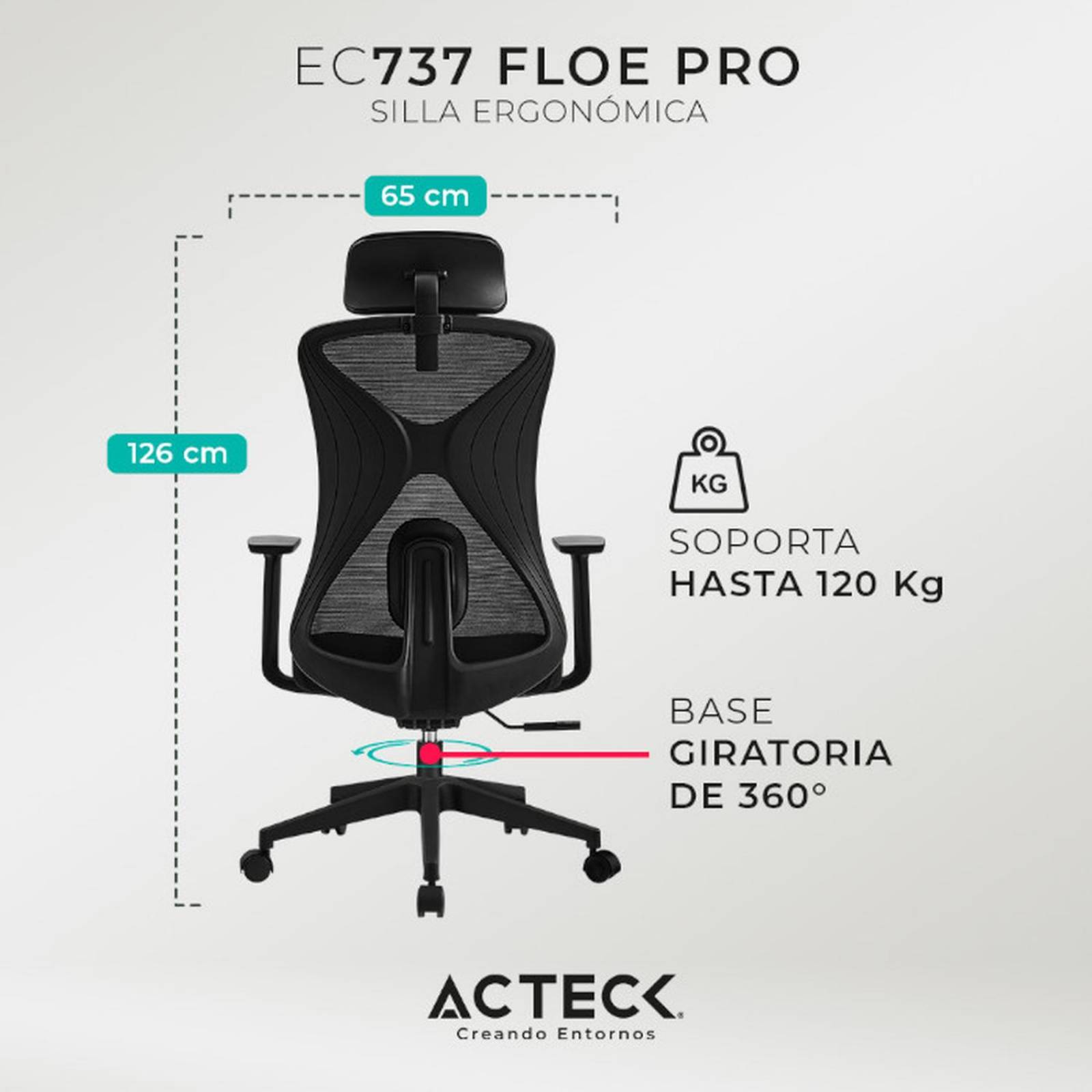 Silla Ejecutiva ACTECK FLOE PRO EC737 Ergonomica con Reposabrazos Negro AC-937238