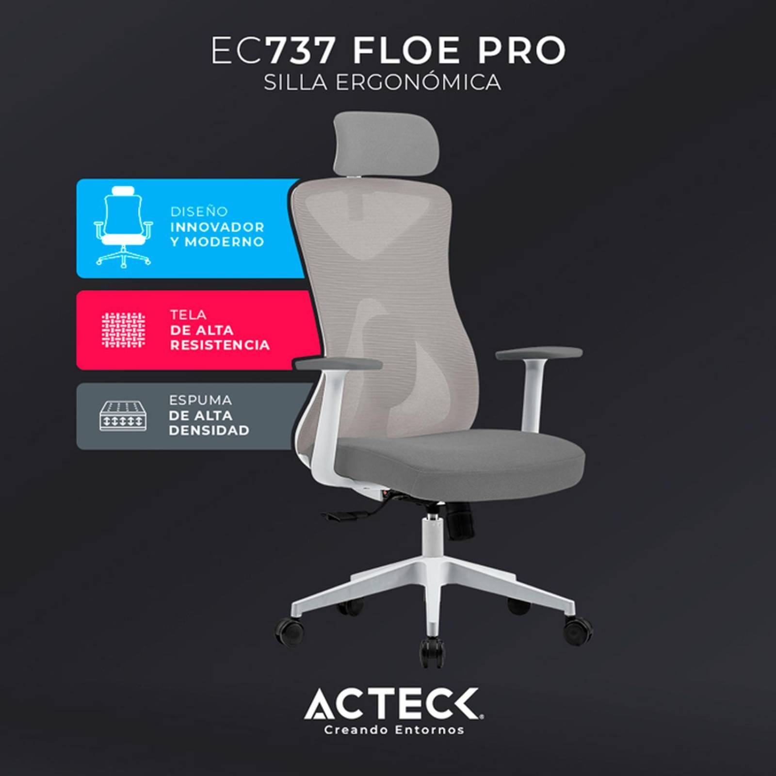Silla Ejecutiva ACTECK FLOE PRO EC737 Ergonomica con Reposabrazos Blanco AC-937245 