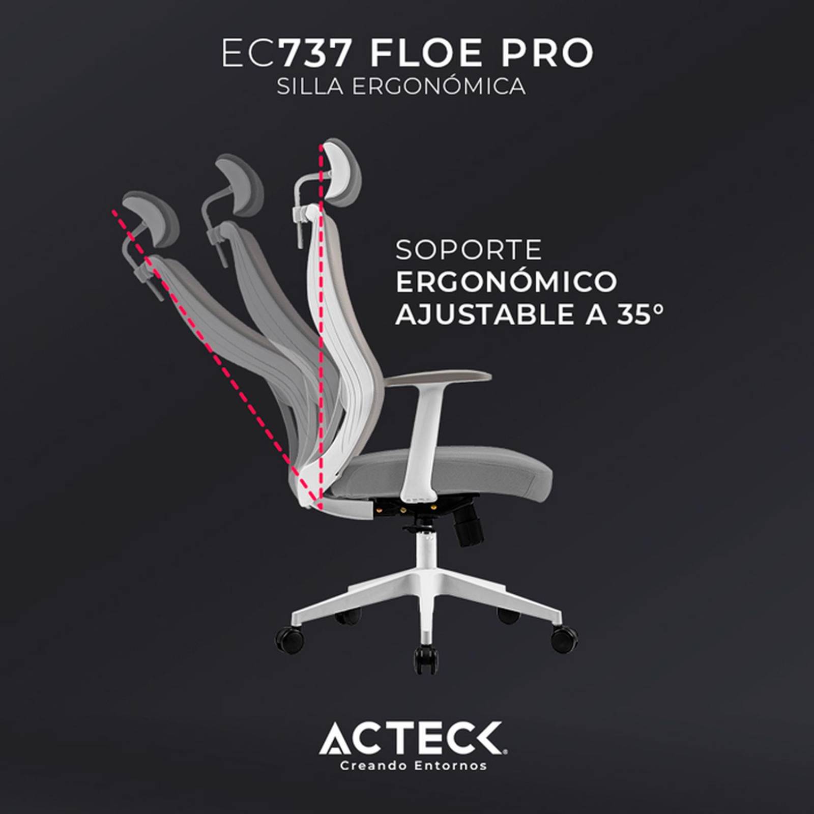 Silla Ejecutiva ACTECK FLOE PRO EC737 Ergonomica con Reposabrazos Blanco AC-937245 