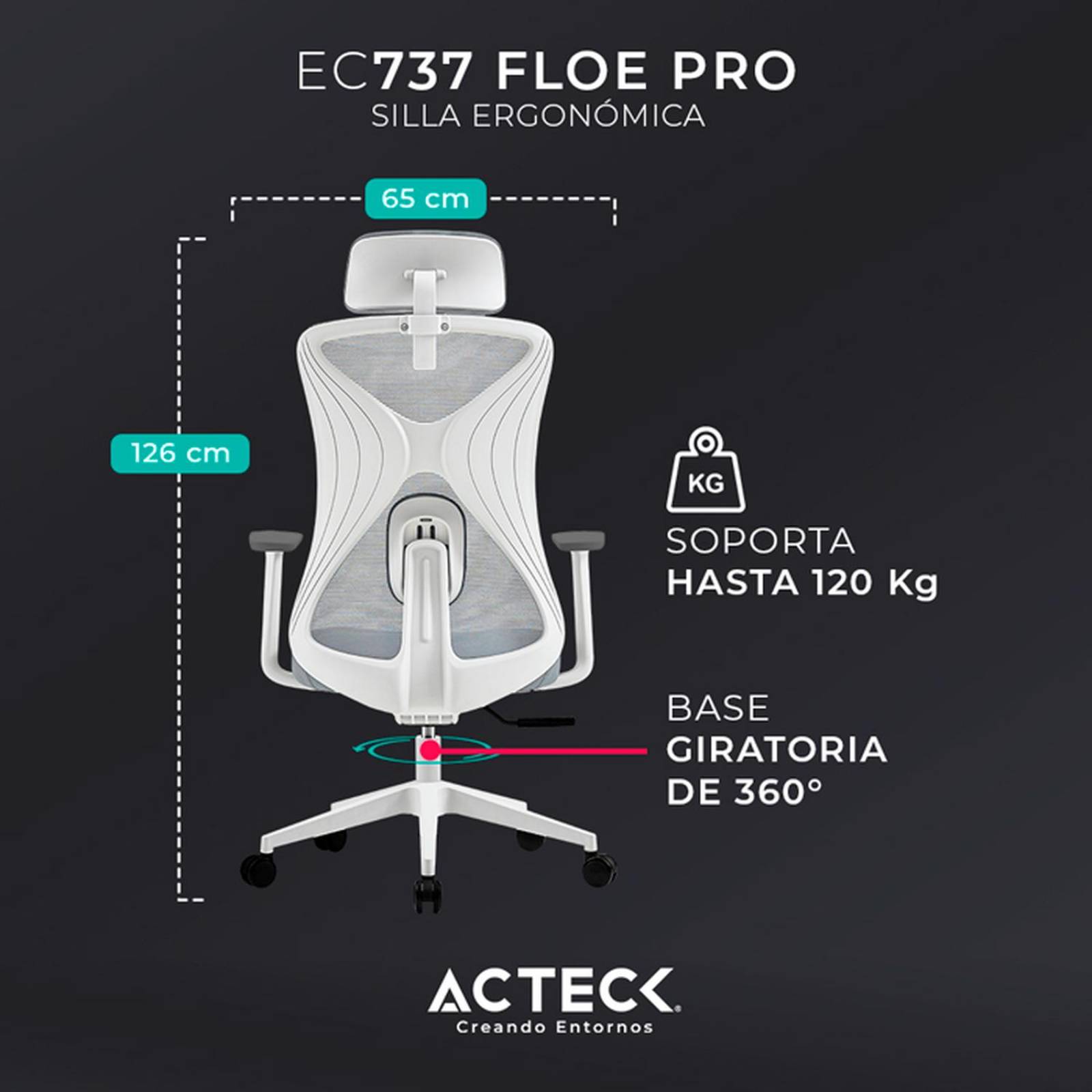 Silla Ejecutiva ACTECK FLOE PRO EC737 Ergonomica con Reposabrazos Blanco AC-937245 