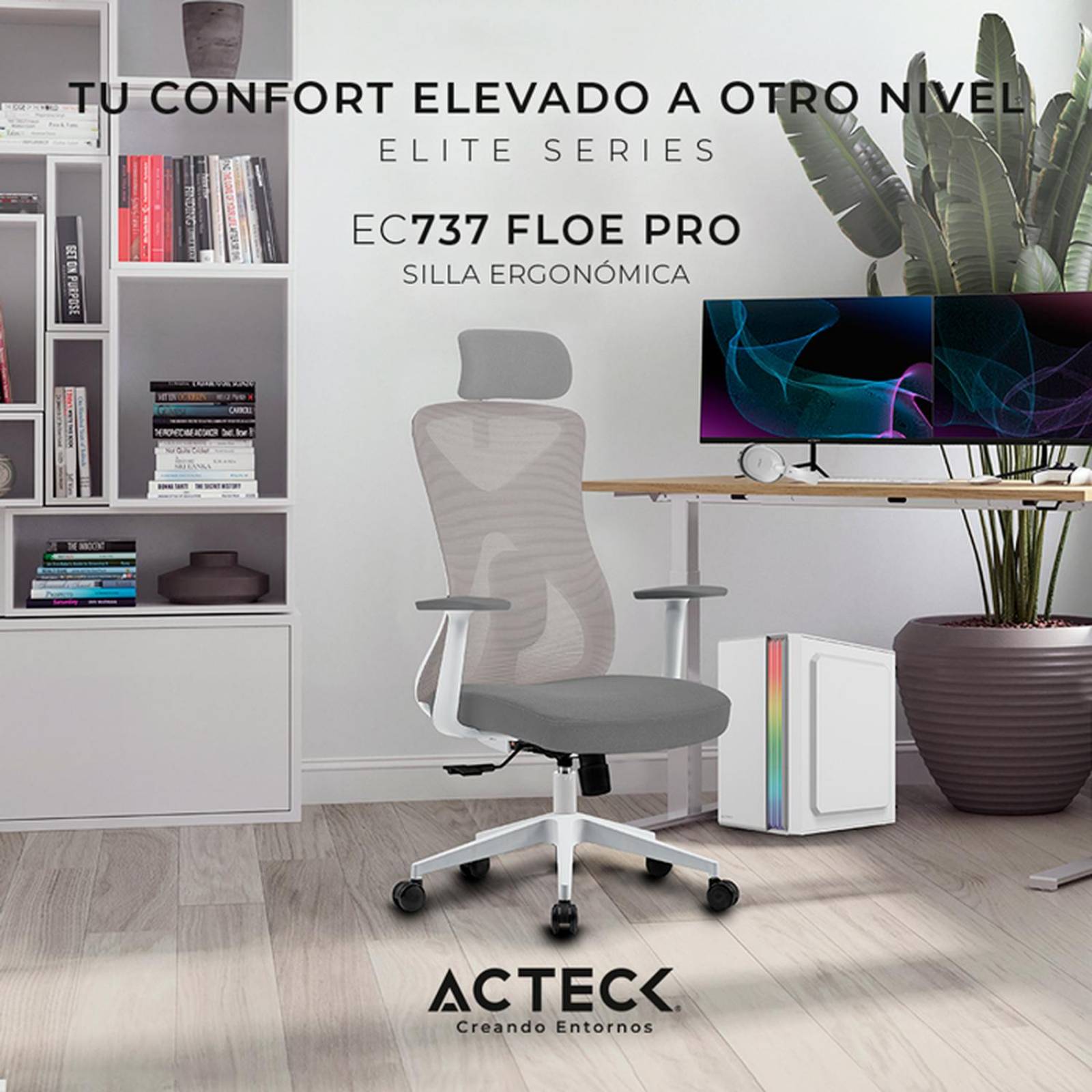 Silla Ejecutiva ACTECK FLOE PRO EC737 Ergonomica con Reposabrazos Blanco AC-937245 