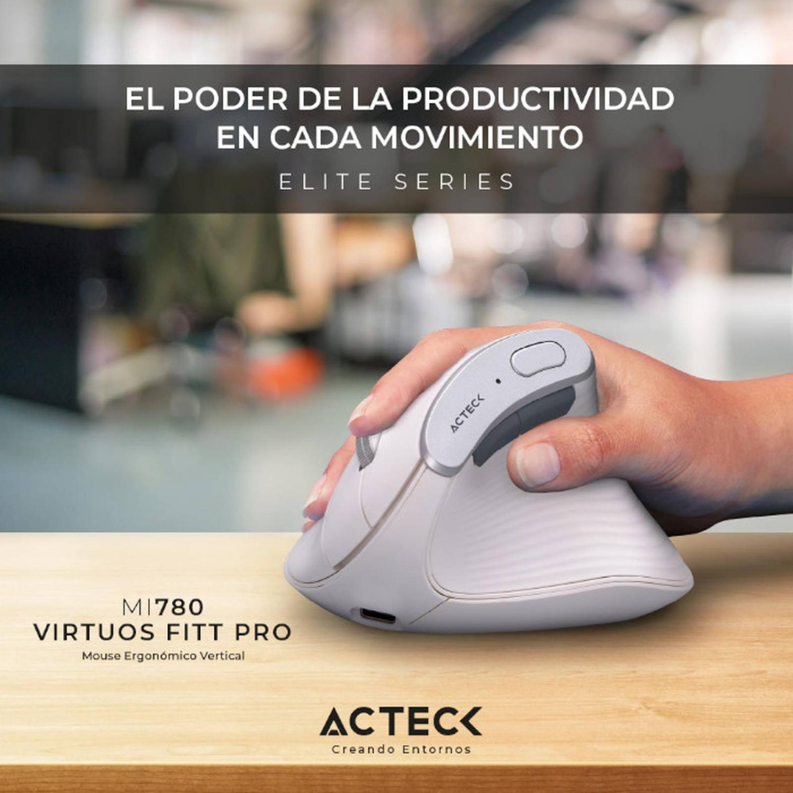 Mouse Ergonomico ACTECK VIRTUOS FITT PRO MI770 1600dpi Inalambrico 8 botones Blanco AC-936217 