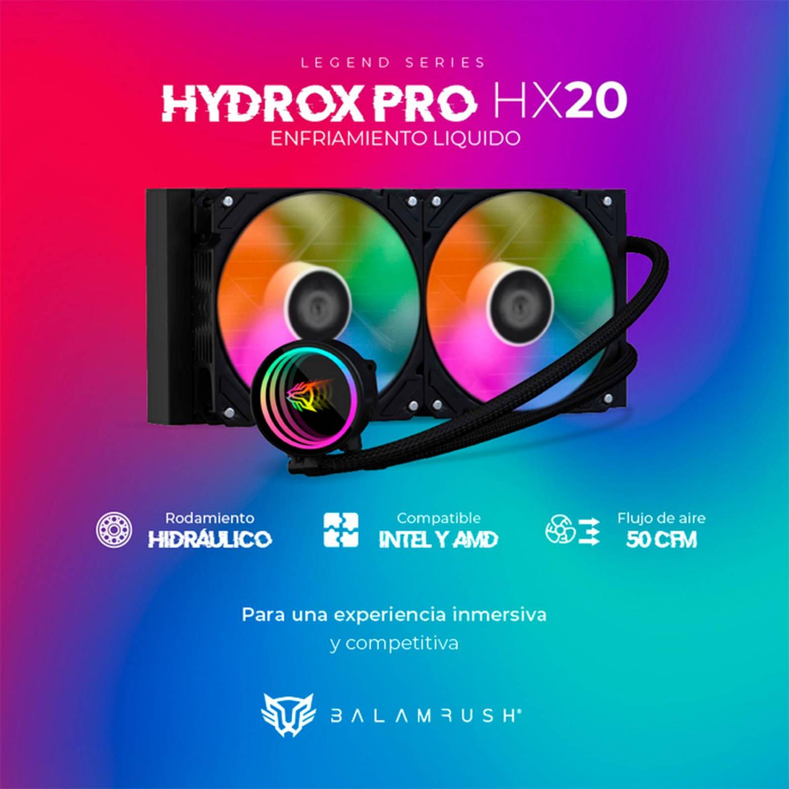 Enfriamiento Liquido BALAM RUSH HYDROX PRO HX20 240mm ARGB 4 pines LGA 1700 AM5 Negro BR-937368 