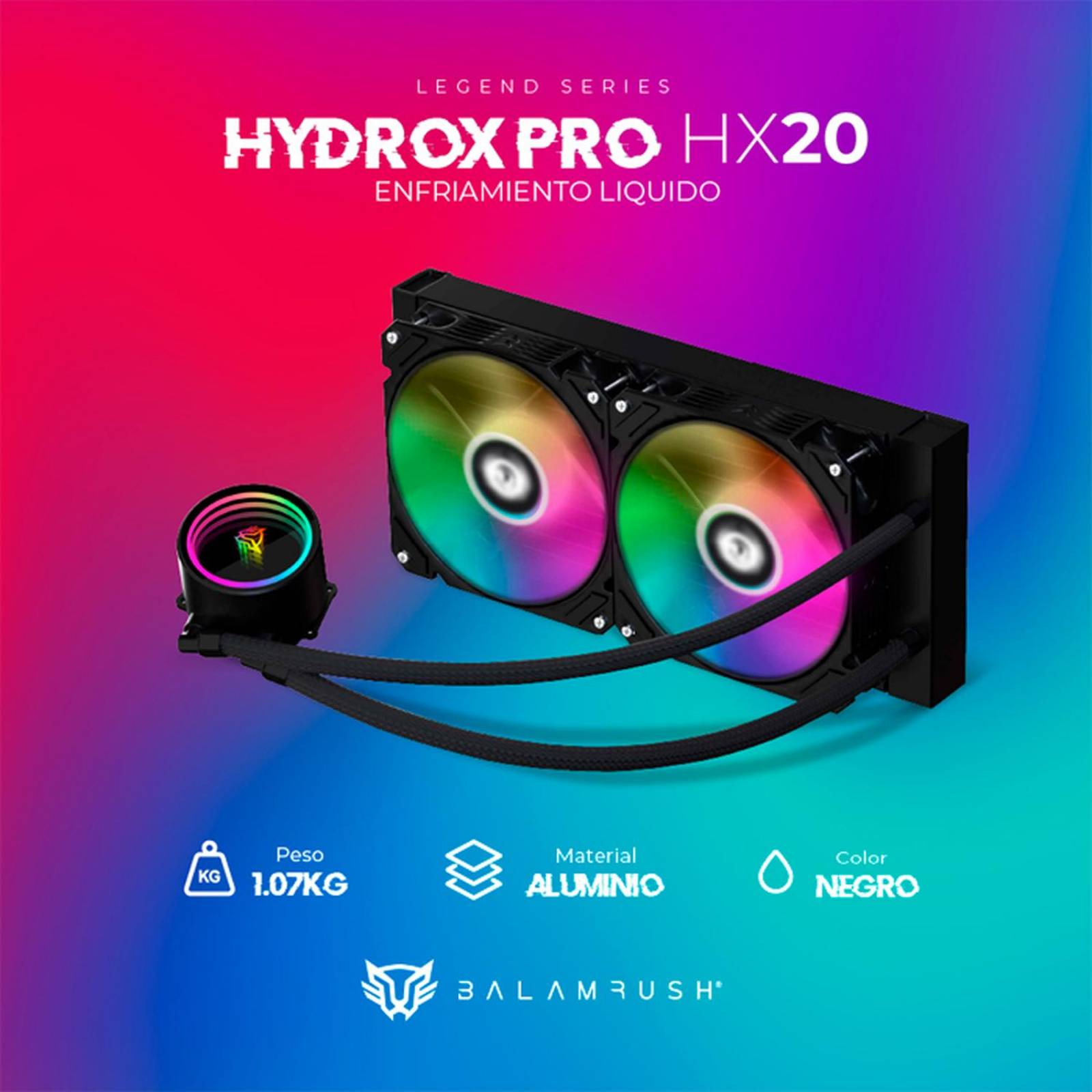 Enfriamiento Liquido BALAM RUSH HYDROX PRO HX20 240mm ARGB 4 pines LGA 1700 AM5 Negro BR-937368 