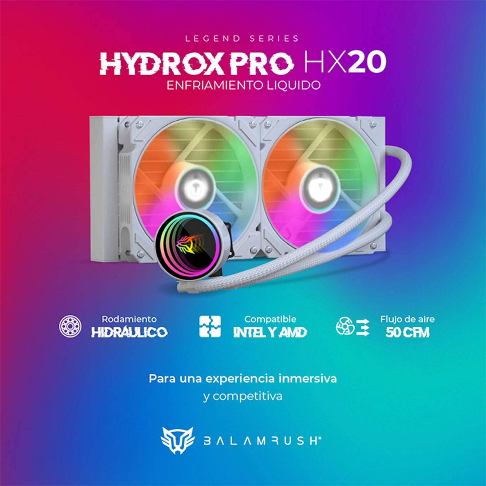 Enfriamiento Liquido BALAM RUSH HYDROX PRO HX20 240mm ARGB 4 pines LGA 1700 AM5 Blanco BR-937375 