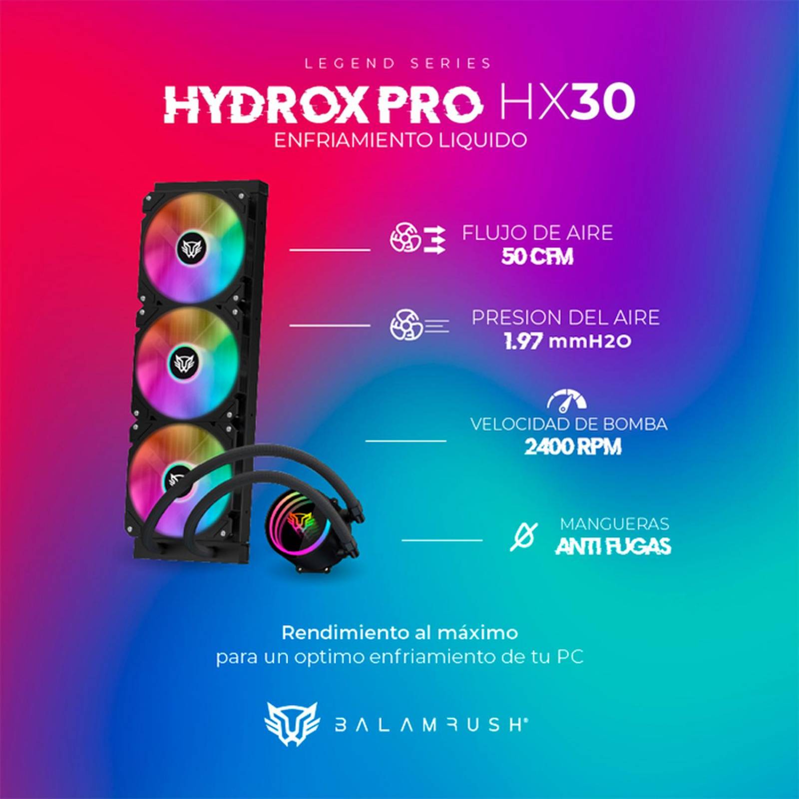 Enfriamiento Liquido BALAM RUSH HYDROX PRO HX30 360mm ARGB 4 pines LGA 1700 AM5 Negro BR-937344