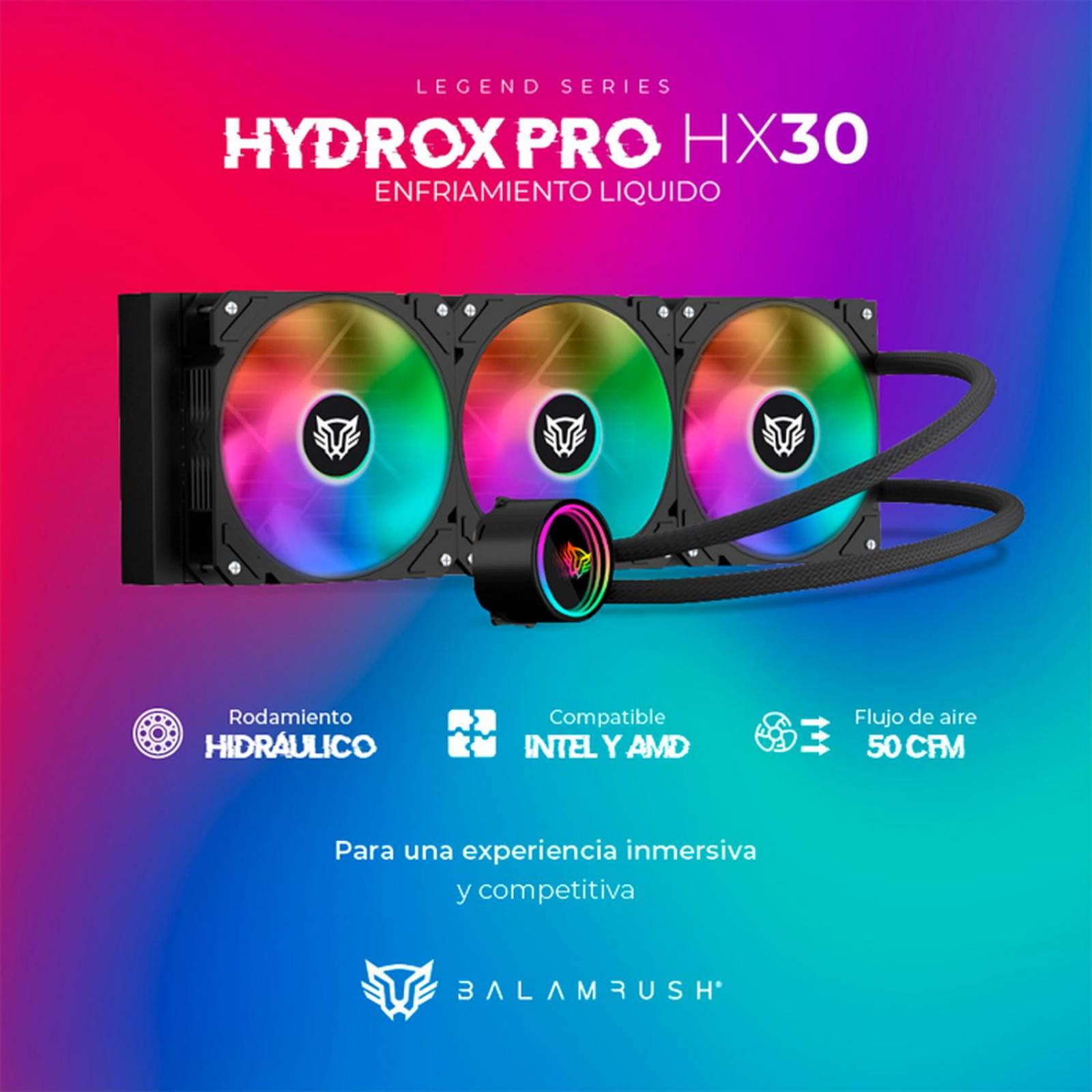 Enfriamiento Liquido BALAM RUSH HYDROX PRO HX30 360mm ARGB 4 pines LGA 1700 AM5 Negro BR-937344