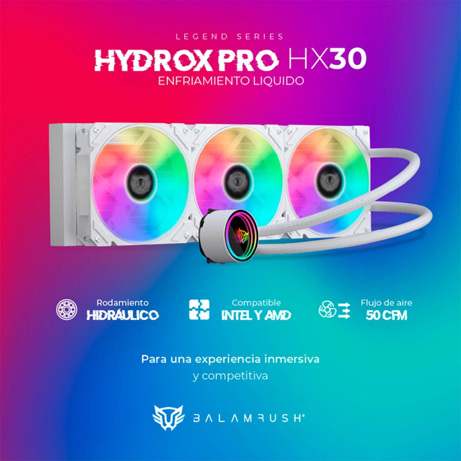 Enfriamiento Liquido BALAM RUSH HYDROX PRO HX30 360mm ARGB 4 pines LGA 1700 AM5 Blanco BR-937351 