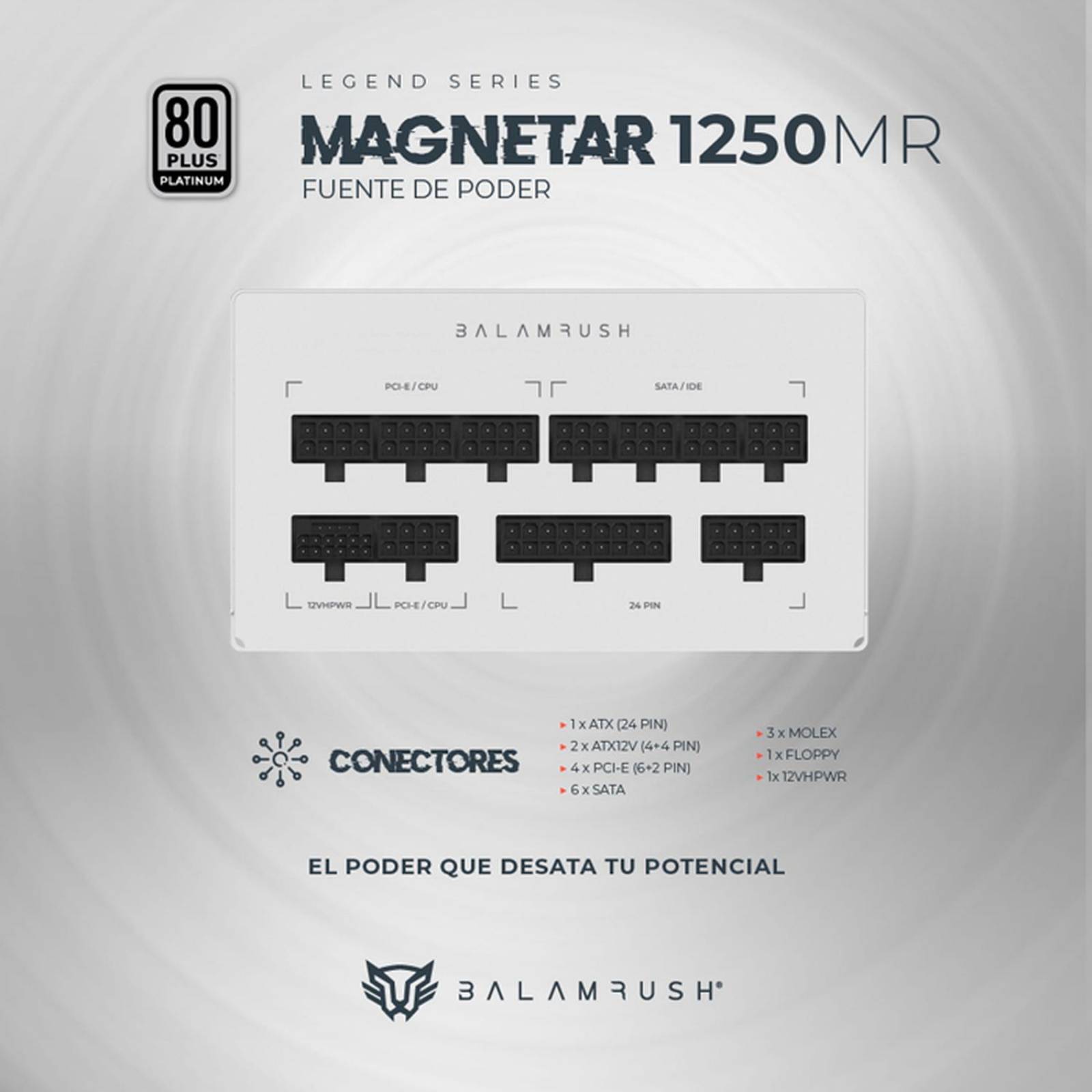 Fuente de Poder PC 1250W Gamer BALAM RUSH MAGNETAR 1250MR 80 Plus Platinum Modular Blanco BR-937627