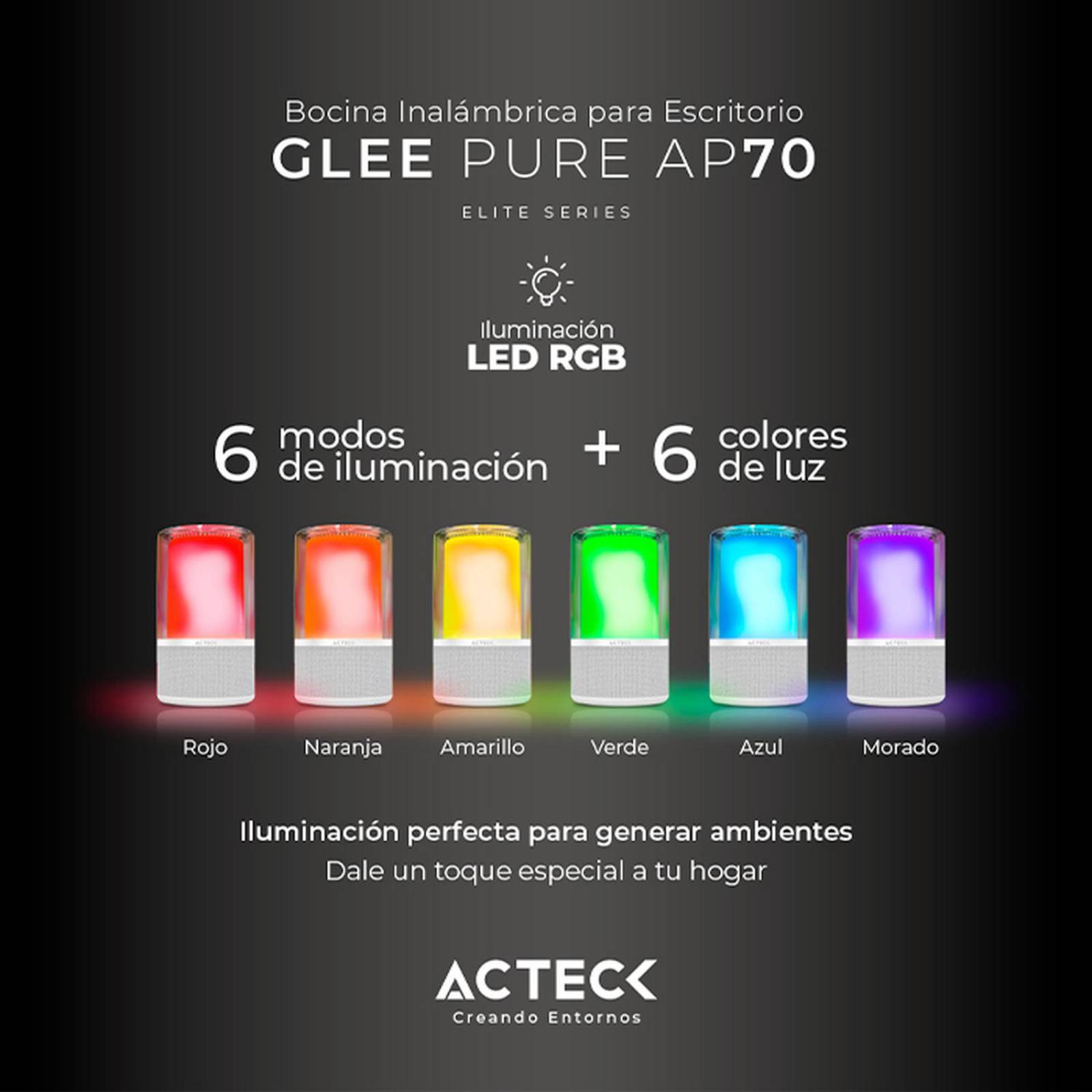 Bocina Portatil ACTECK GLEE PURE AP70 Inalambrica Luz LED Tws Blanco AC-936392 