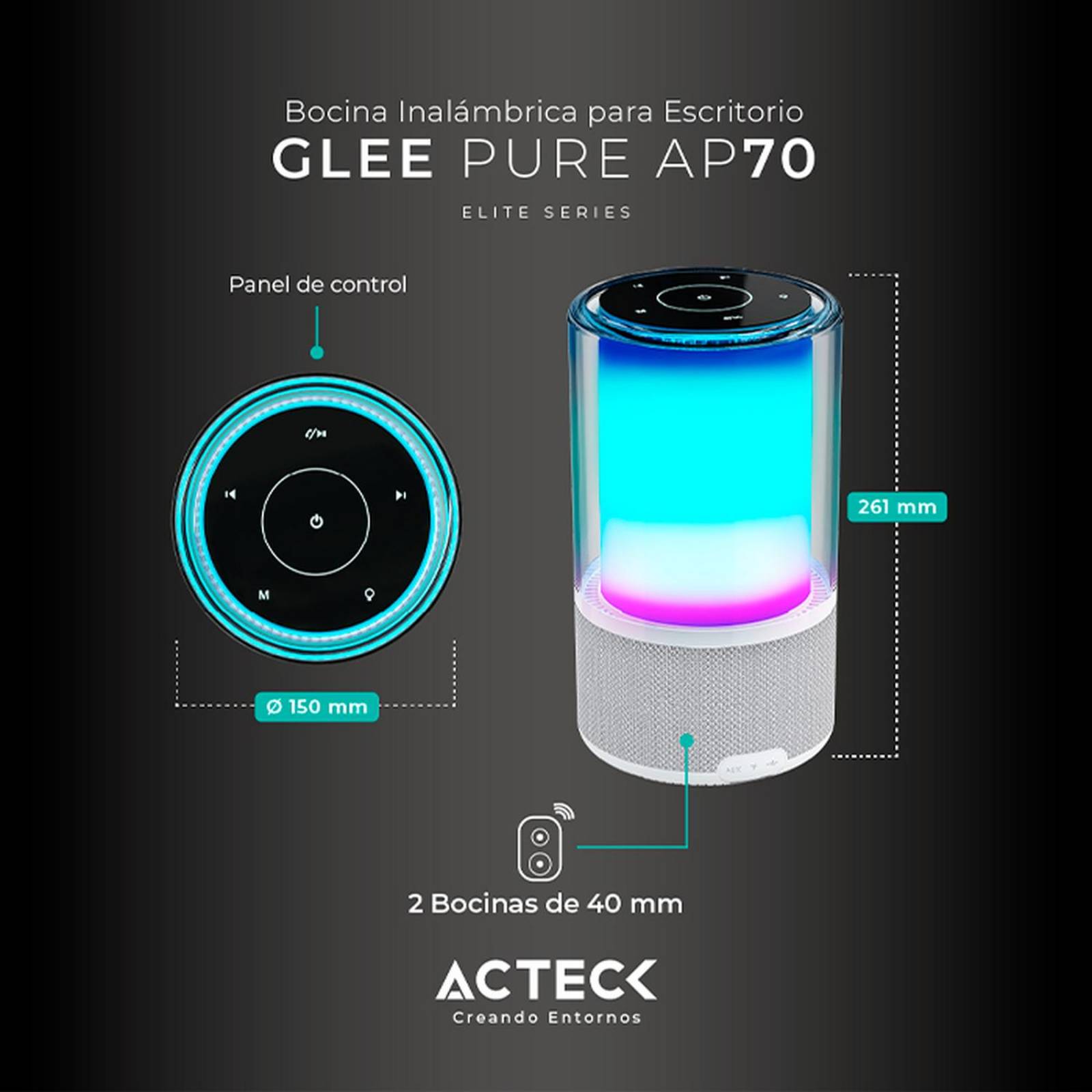 Bocina Portatil ACTECK GLEE PURE AP70 Inalambrica Luz LED Tws Blanco AC-936392 