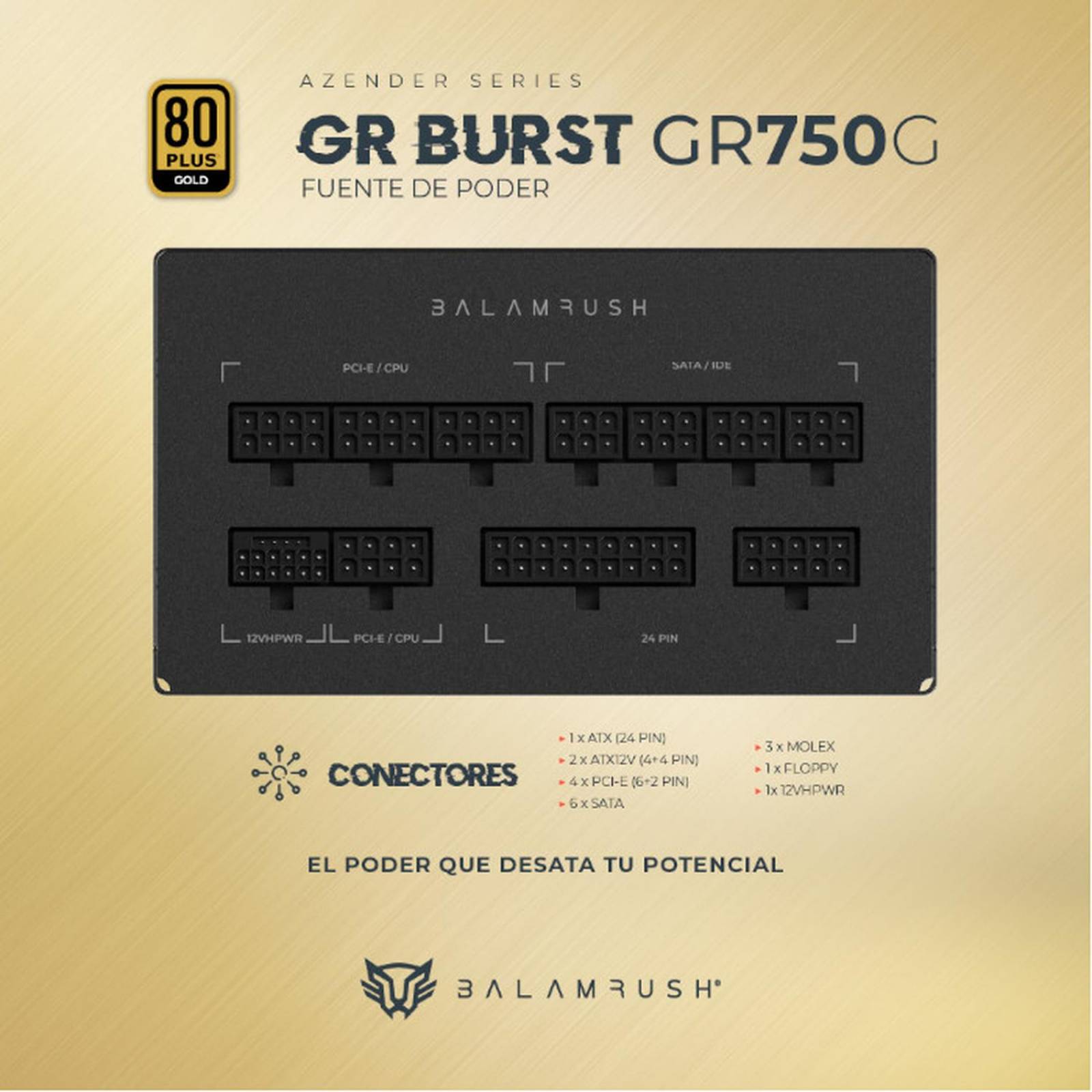 Fuente de Poder PC 750W Gamer BALAM RUSH GR BURST GR750G 80 Plus Gold Modular Negro BR-937665 