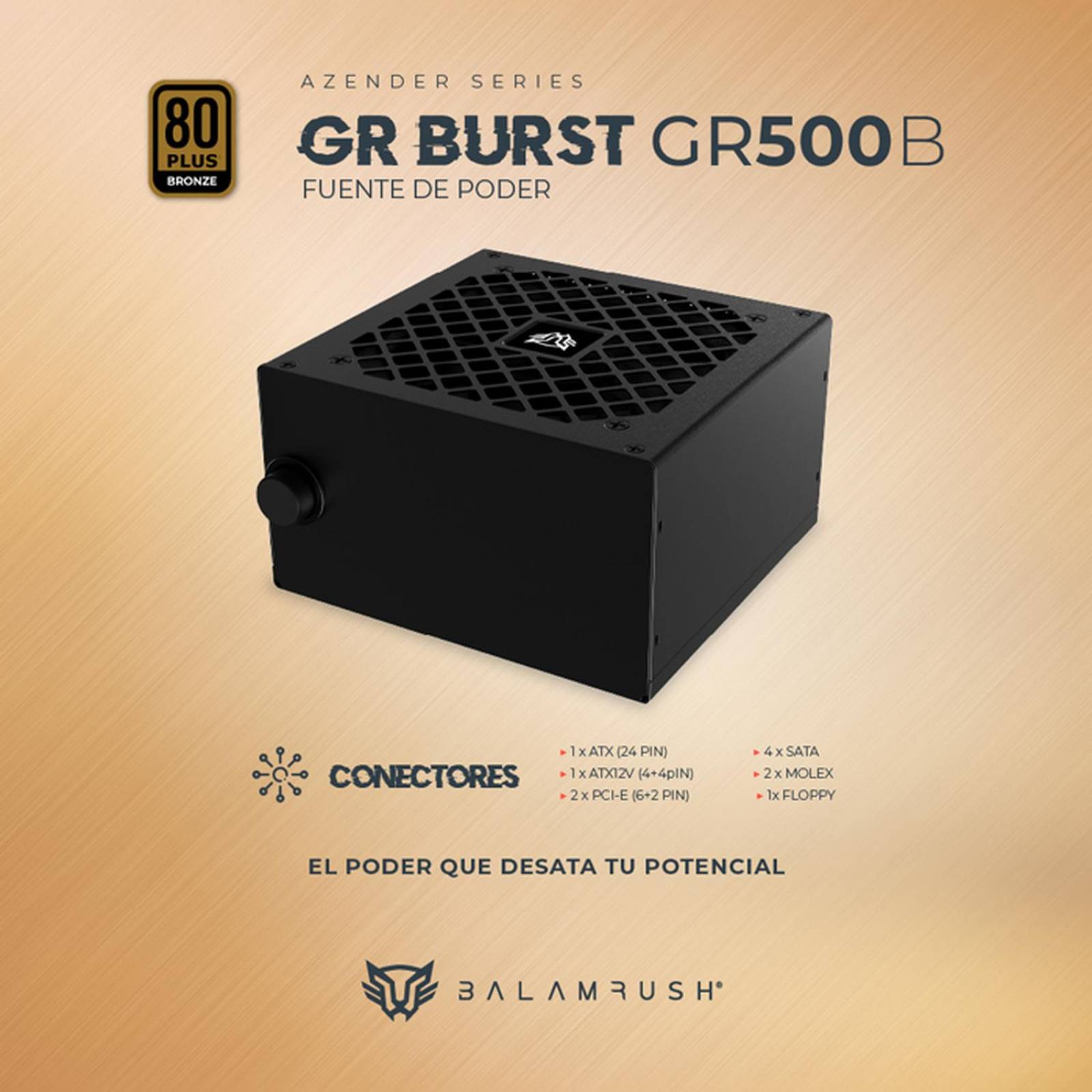 Fuente de Poder PC 500W Gamer BALAM RUSH GR BURST GR500B 80 Plus Bronze No Modular Negro BR-937702