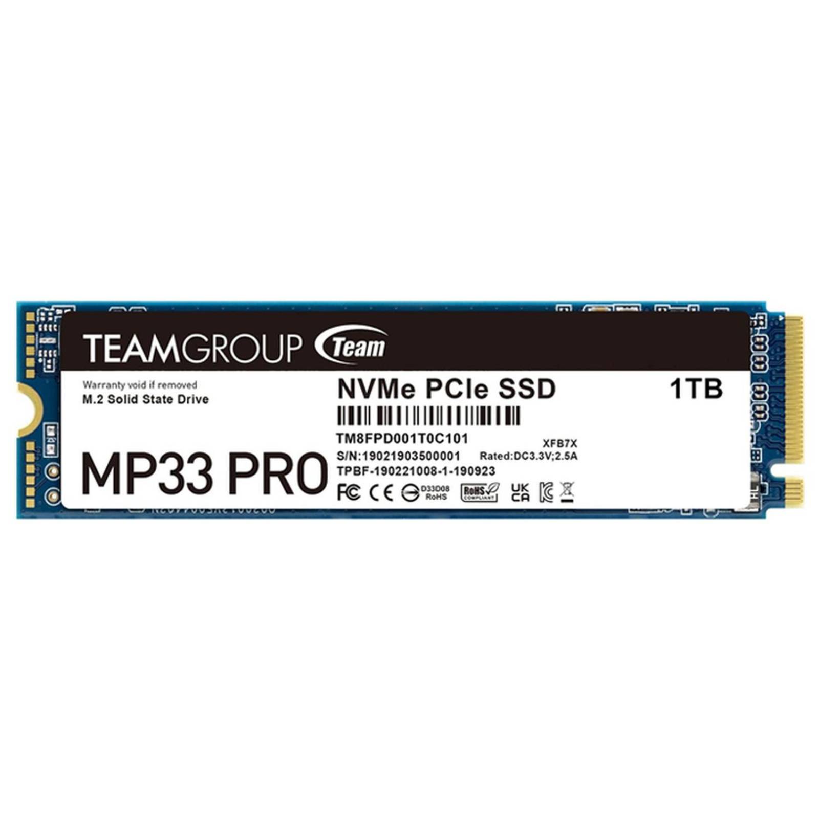 Unidad de Estado Solido SSD M.2 1TB TEAMGROUP MP33 PRO NVMe PCIe 3.0 2100/1700 MB/s TM8FPD001T0C101 