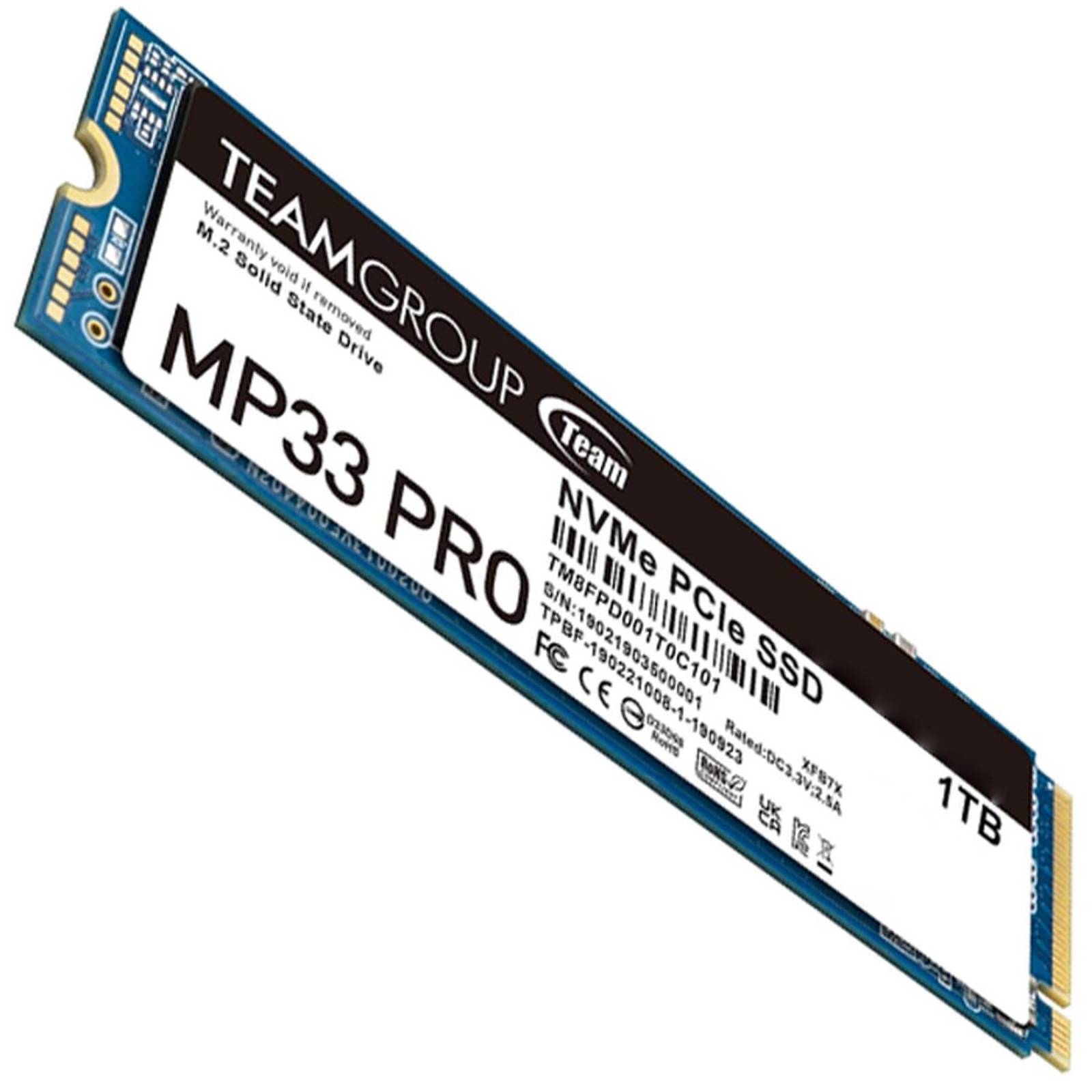 Unidad de Estado Solido SSD M.2 1TB TEAMGROUP MP33 PRO NVMe PCIe 3.0 2100/1700 MB/s TM8FPD001T0C101 