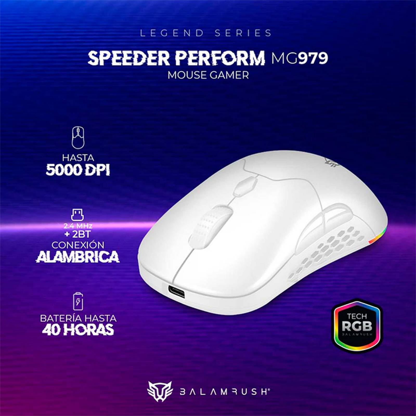 Mouse Gamer BALAM RUSH SPEEDER PERFORM MG979 10000dpi Inalambrico Blanco BR-936859 
