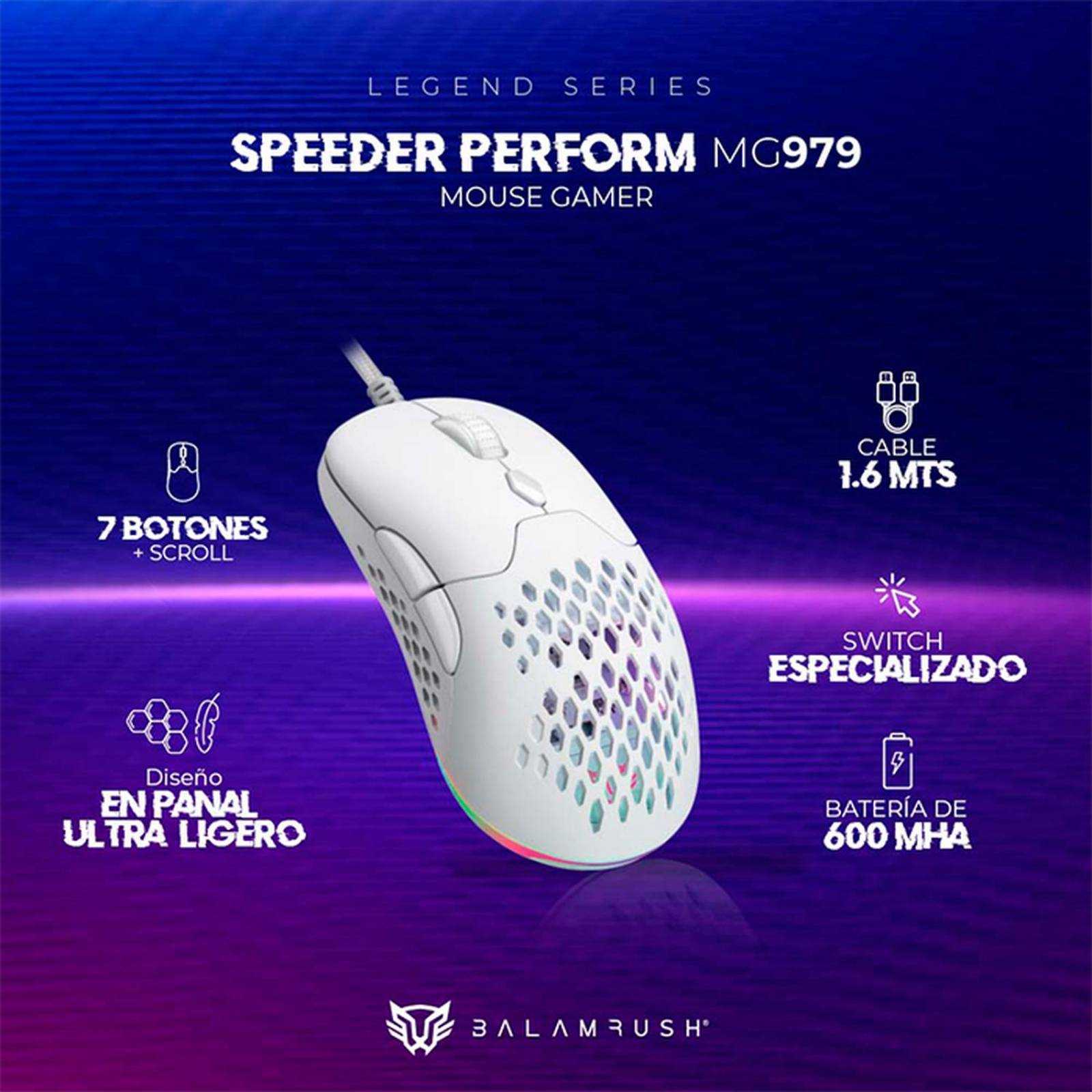 Mouse Gamer BALAM RUSH SPEEDER PERFORM MG979 10000dpi Inalambrico Blanco BR-936859 