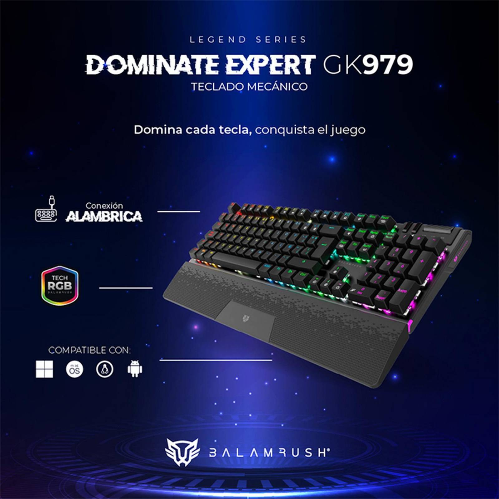 Teclado Gamer Mecanico BALAM RUSH DOMINATE EXPERT GK979 Swtch Rojo RGB Negro BR-936781 