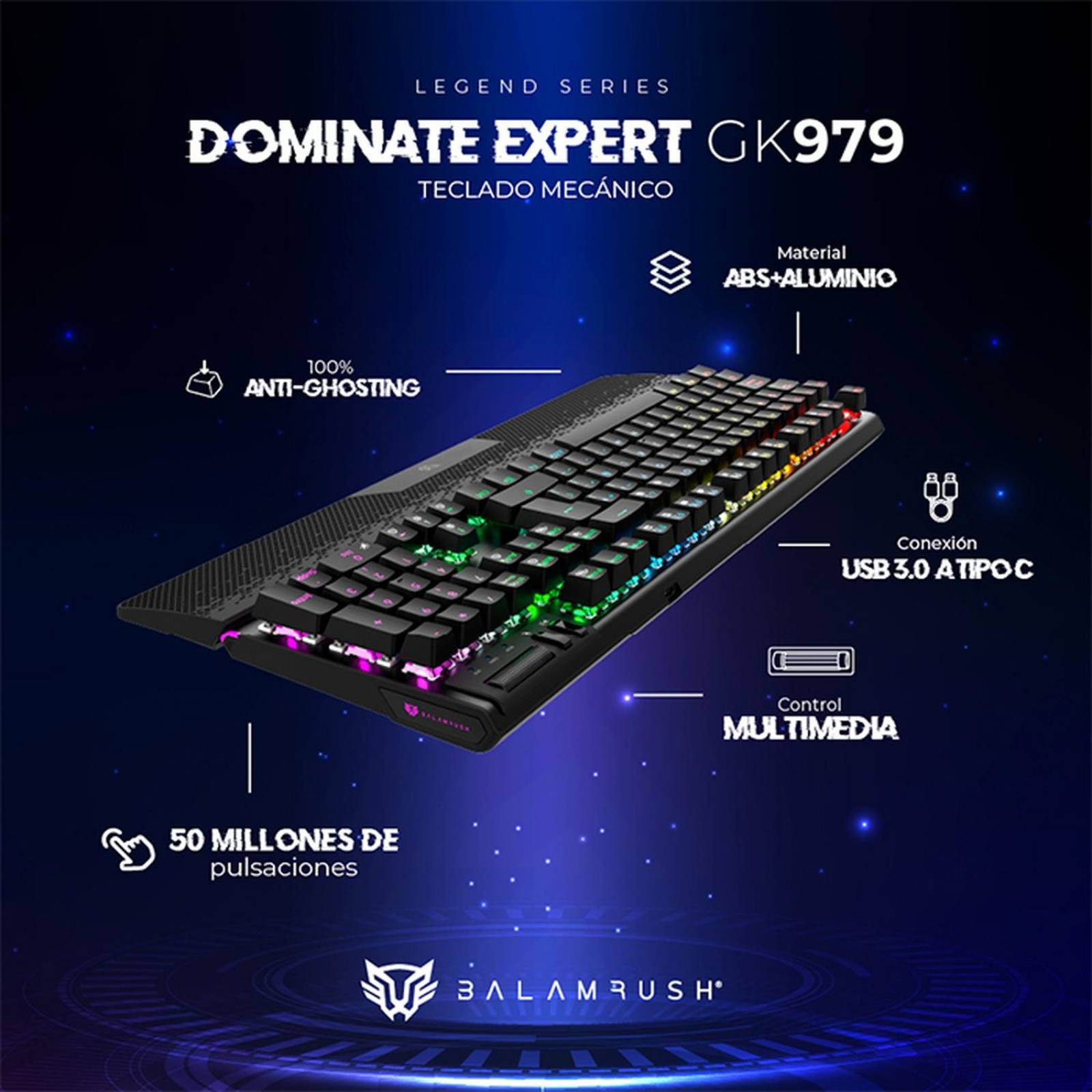 Teclado Gamer Mecanico BALAM RUSH DOMINATE EXPERT GK979 Swtch Rojo RGB Negro BR-936781 