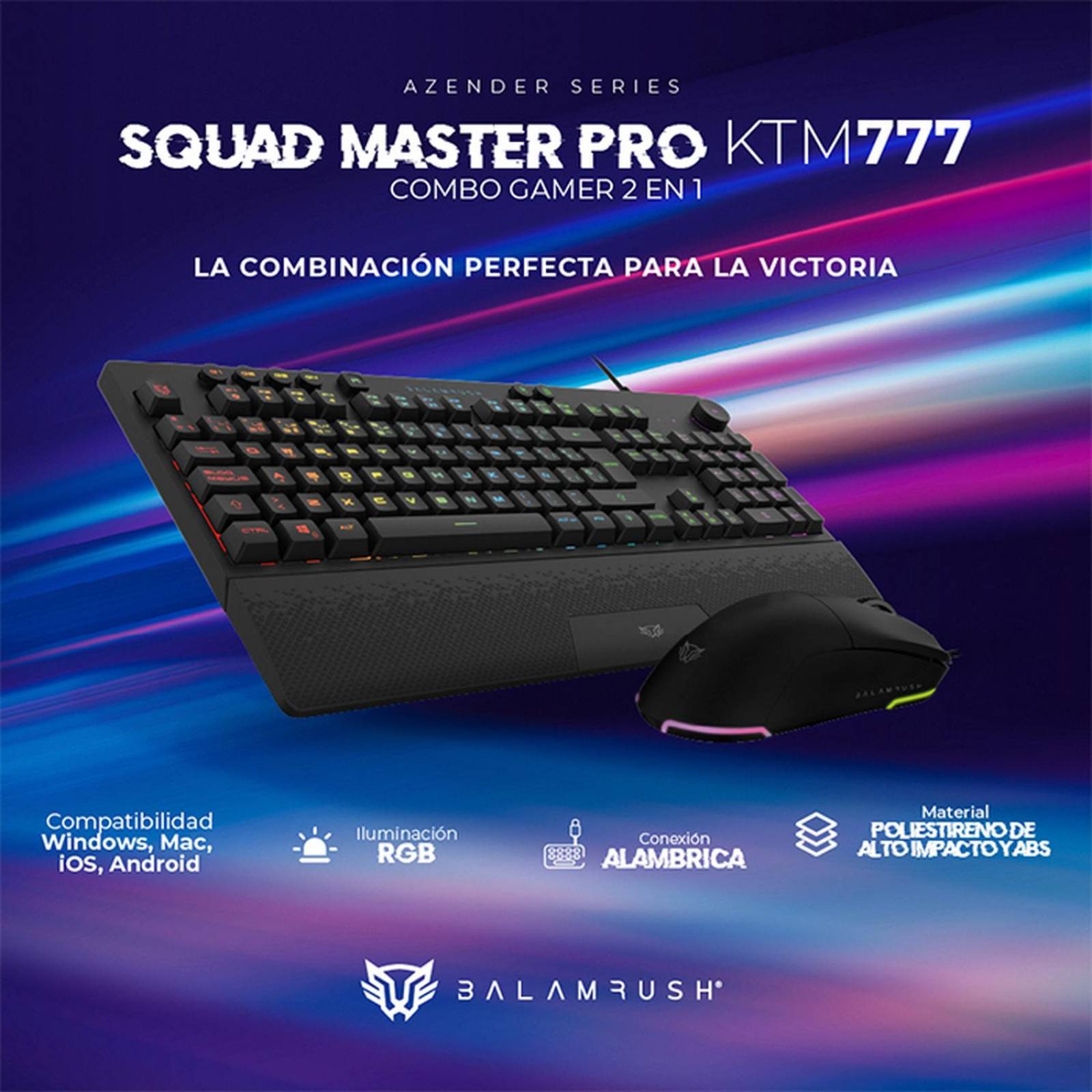 Kit Teclado y Mouse Gamer BALAM RUSH SQUAD MASTER PRO KTM777 Alambrico USB RGB Negro BR-936903 