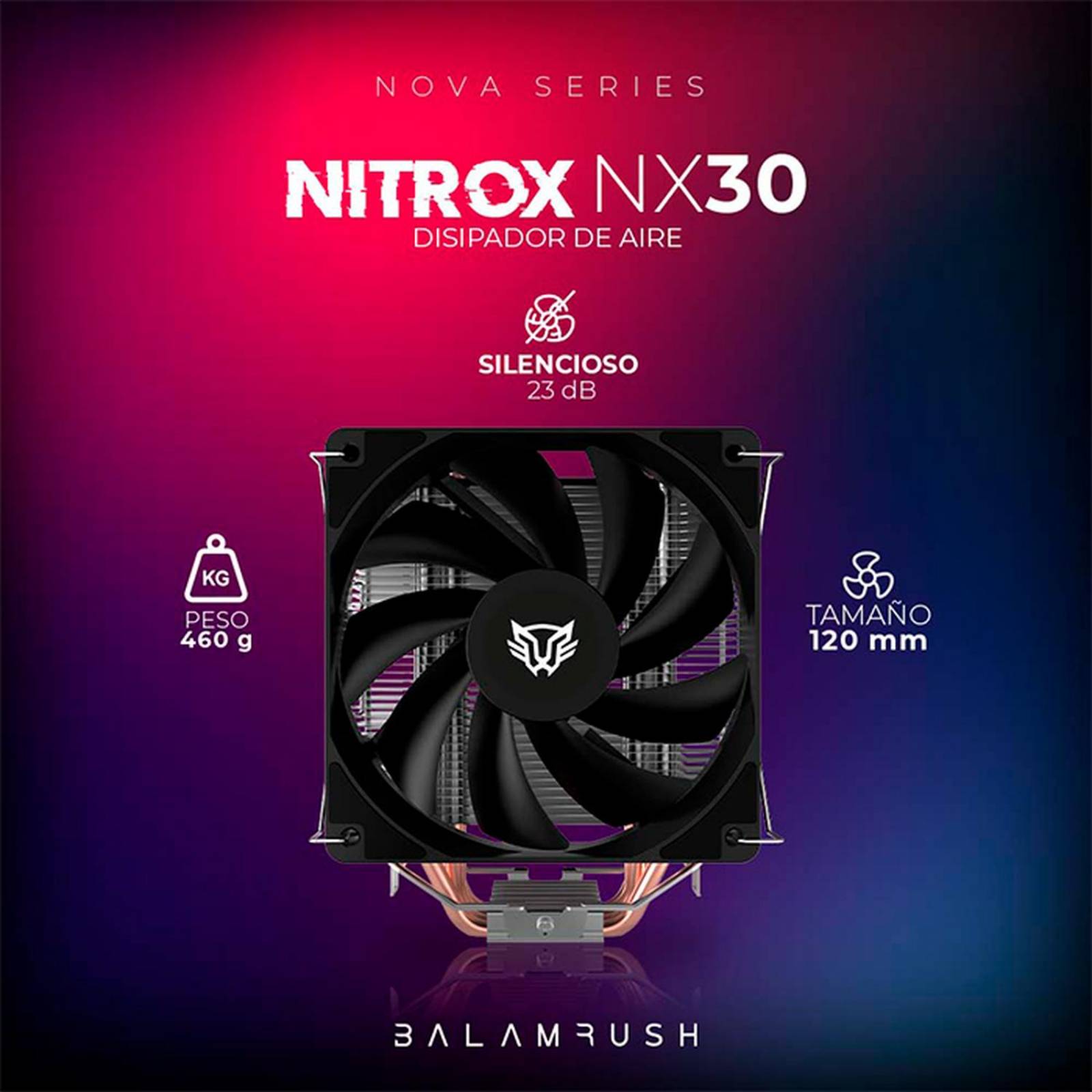 Disipador CPU Gamer BALAM RUSH NITROX NX30 120mm LGA 1700 AM5 1400 rpm 4-pin Negro BR-937900 