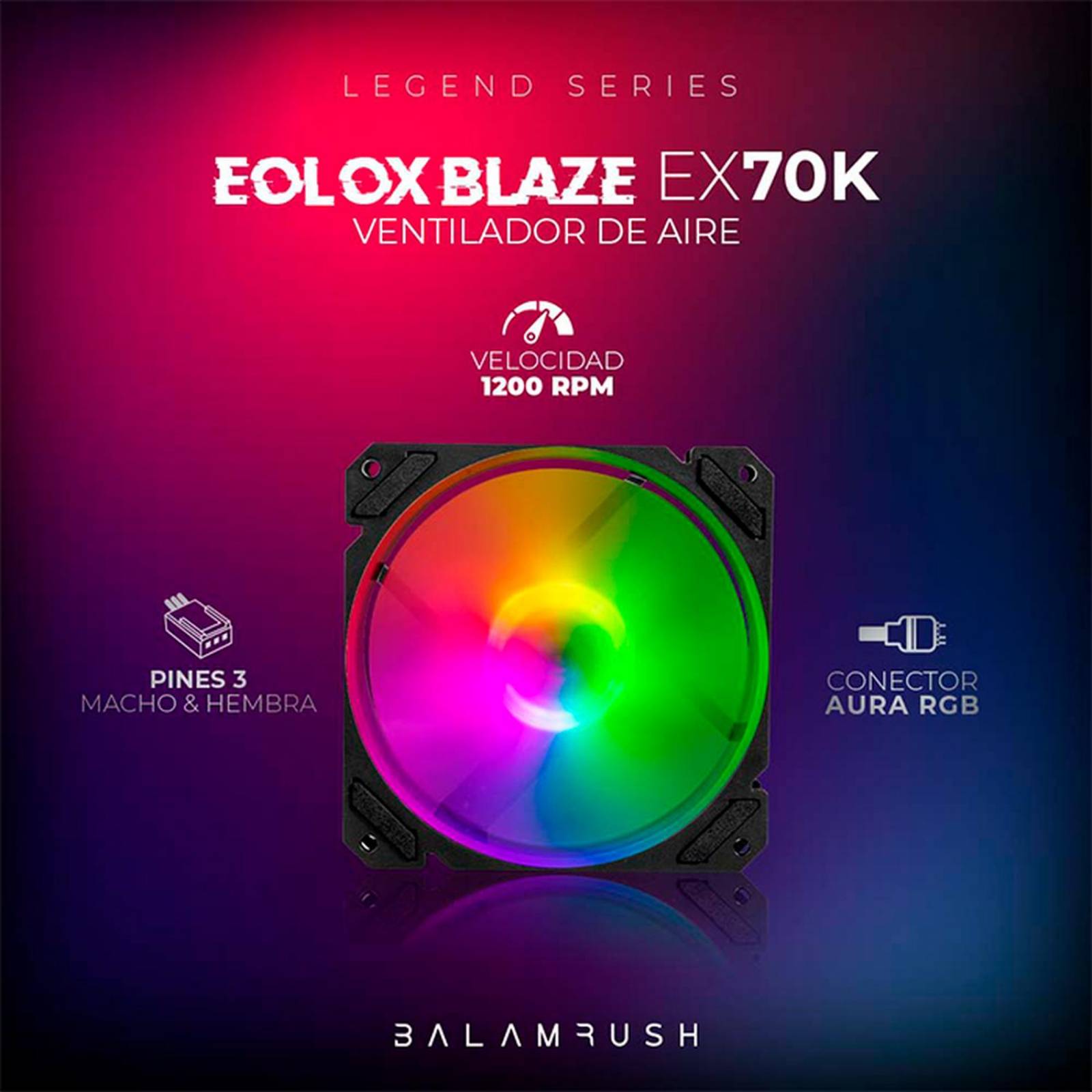 Kit 3 Ventiladores Gamer BALAM RUSH EOLOX BLAZE EX70K 120mm RGB 1200RPM Negro BR-937962 