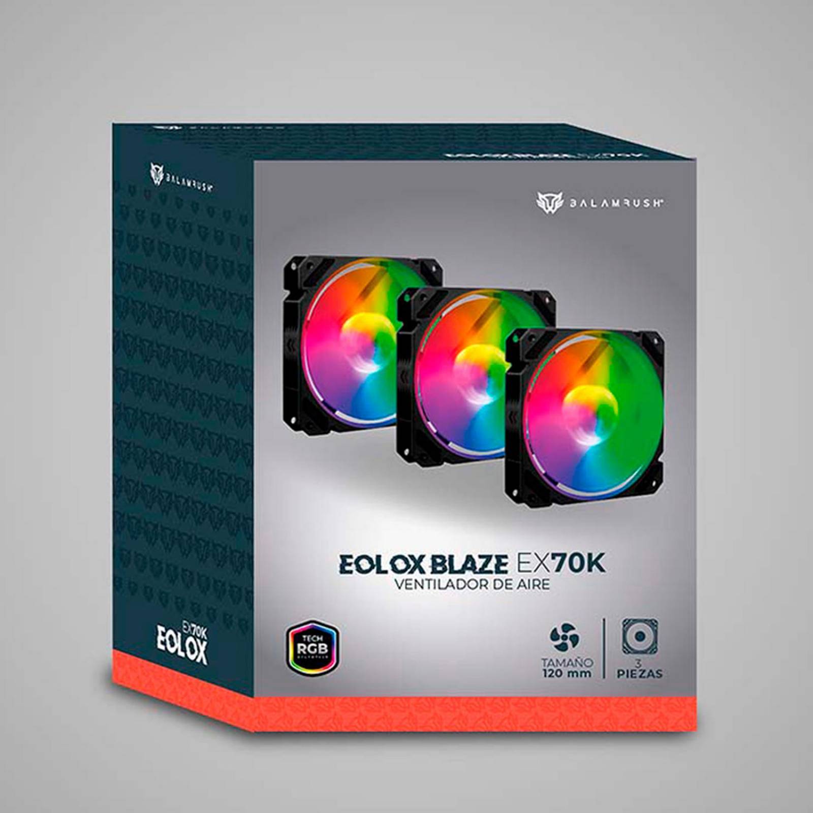 Kit 3 Ventiladores Gamer BALAM RUSH EOLOX BLAZE EX70K 120mm RGB 1200RPM Negro BR-937962 