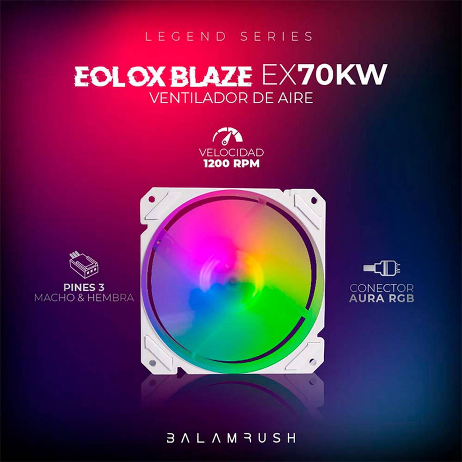 Kit 3 Ventiladores Gamer BALAM RUSH EOLOX BLAZE EX70KW 120mm RGB 1200RPM Blanco BR-937979 