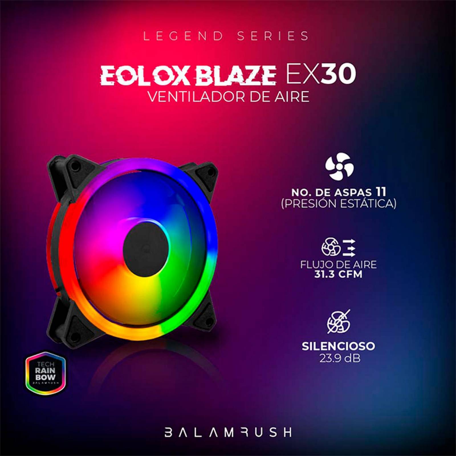 Ventilador Gamer BALAM RUSH EOLOX BLAZE EX30 120mm LED 1200RPM Negro BR-938082 