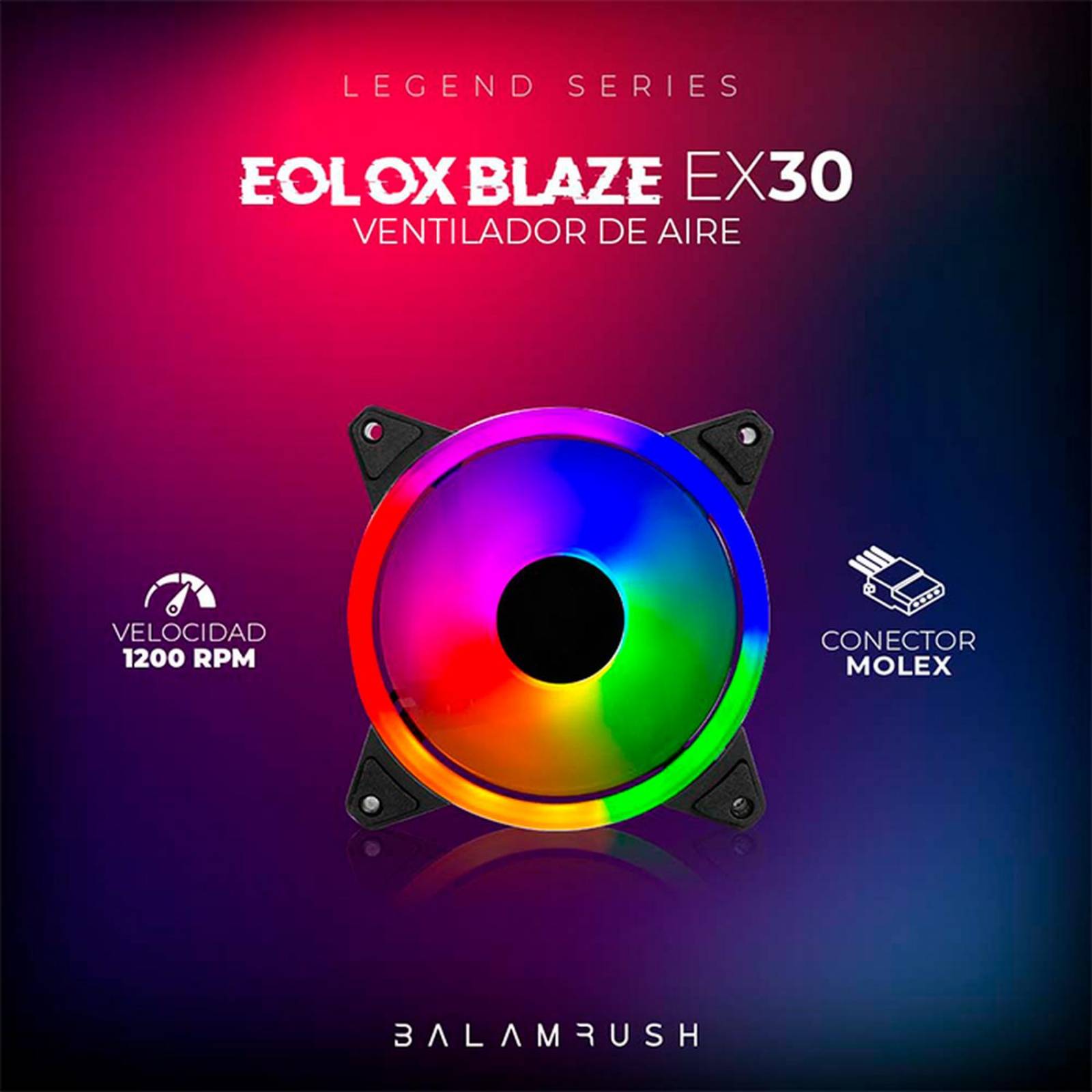 Ventilador Gamer BALAM RUSH EOLOX BLAZE EX30 120mm LED 1200RPM Negro BR-938082 